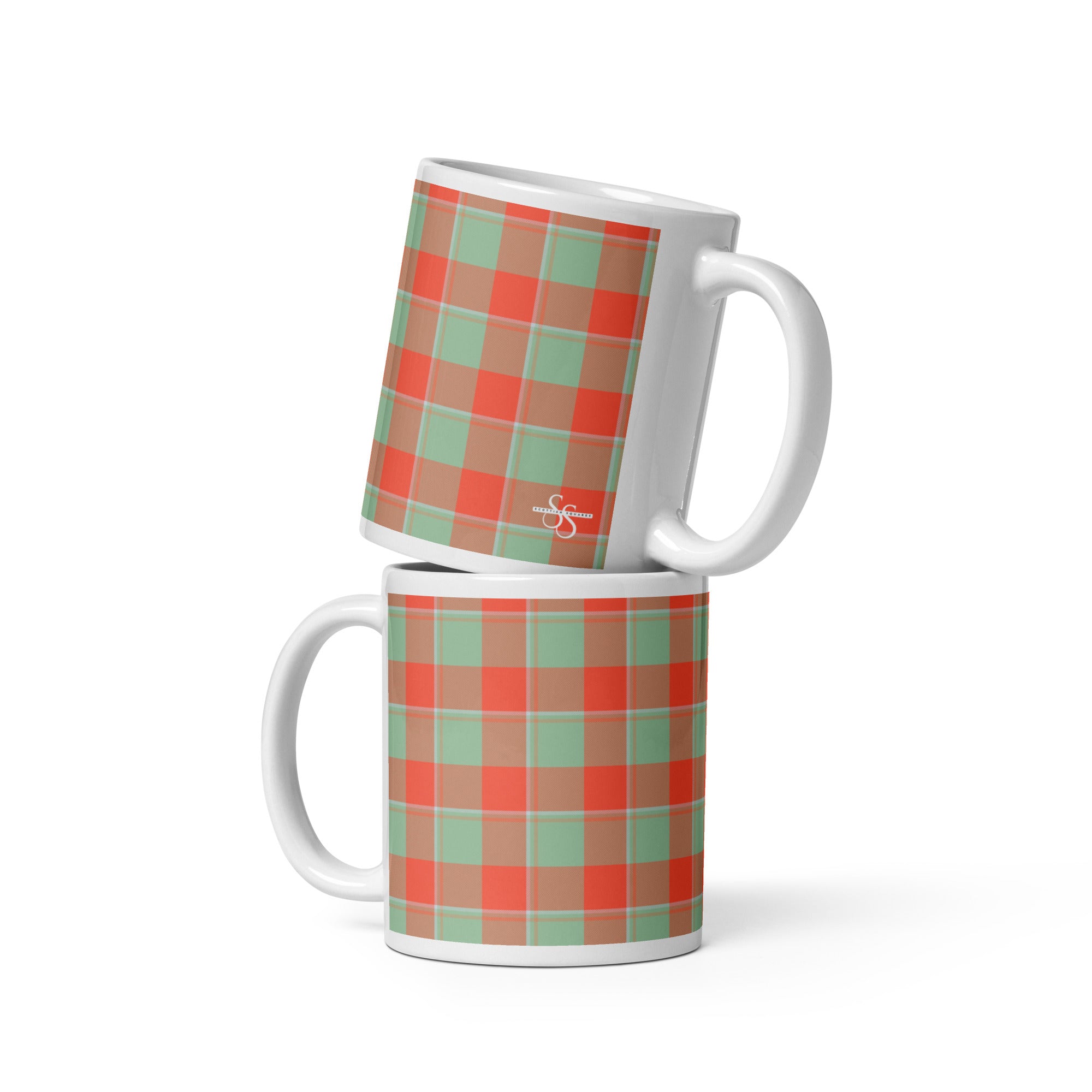 Spring Rain and Persimmon Plaid Ceramic Mug - Scottish Squares