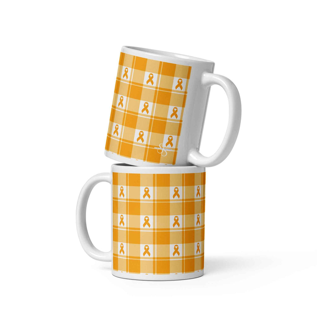 Ceramic Mug Kidney Cancer Awareness Plaid, Orange Ribbon, Supportive Gift 11 oz - Scottish Squares