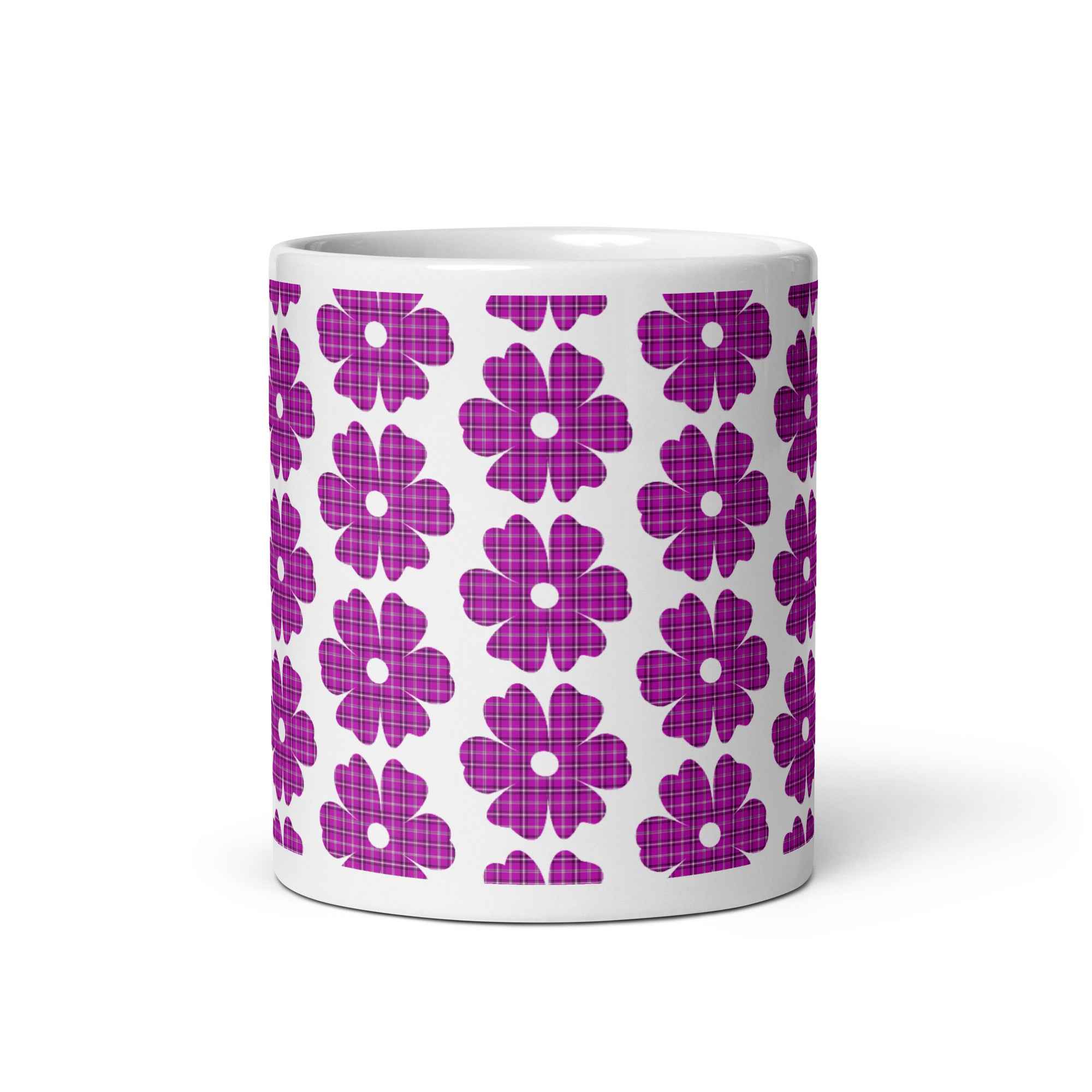 Ceramic Mug Flower Shape Plaid Pink Purple