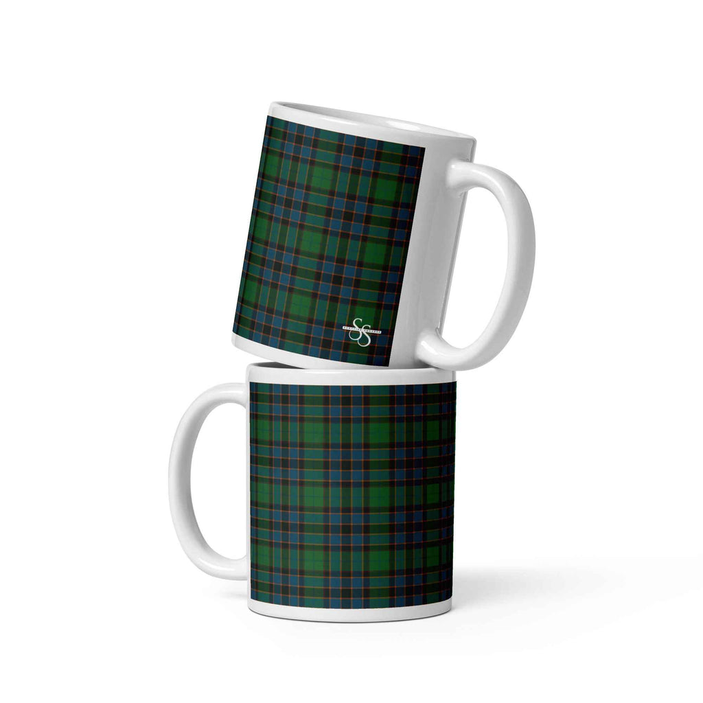Ceramic Mug Green Blue Orange Plaid Tartan