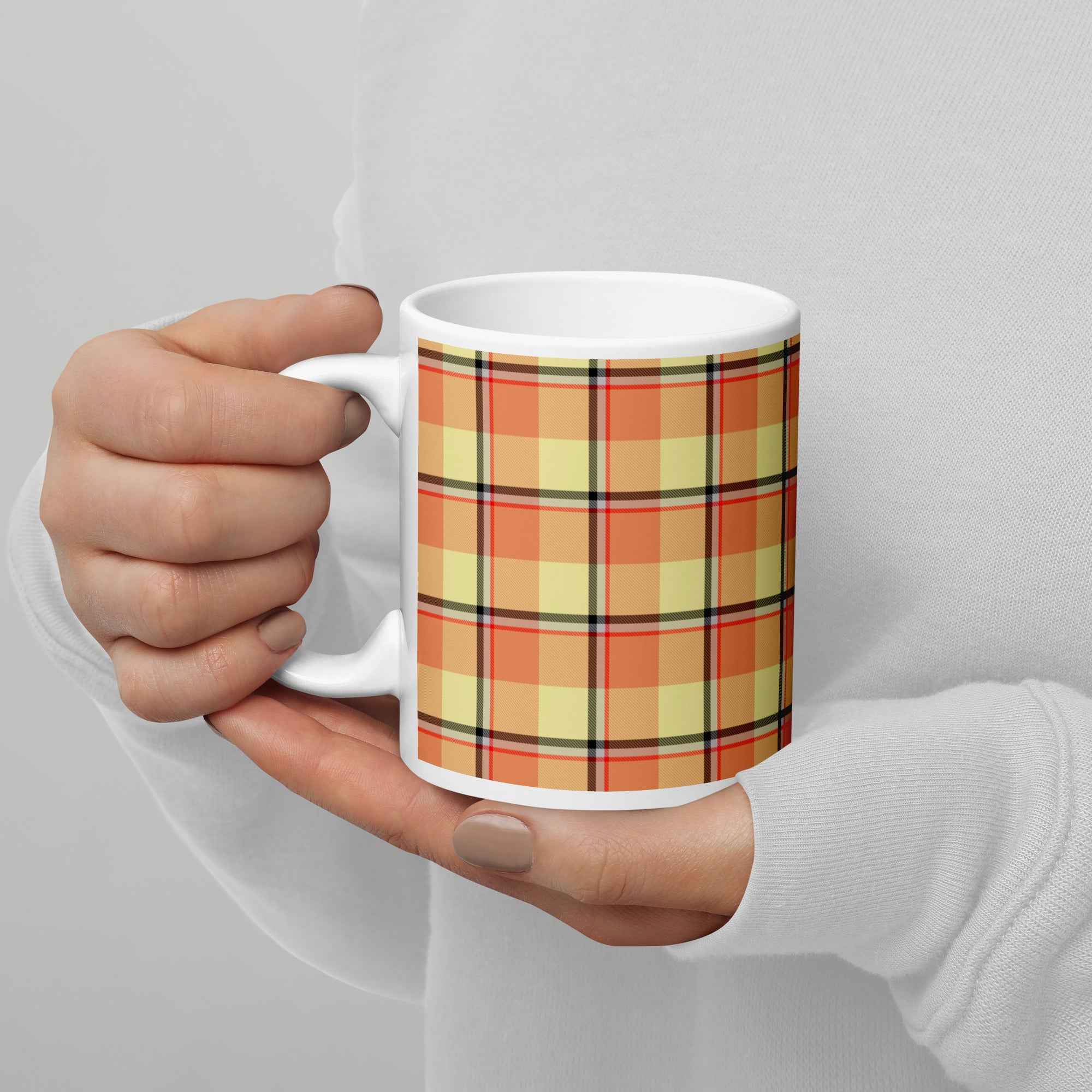 Claystone and Morning Mist Plaid Ceramic Mug - Scottish Squares