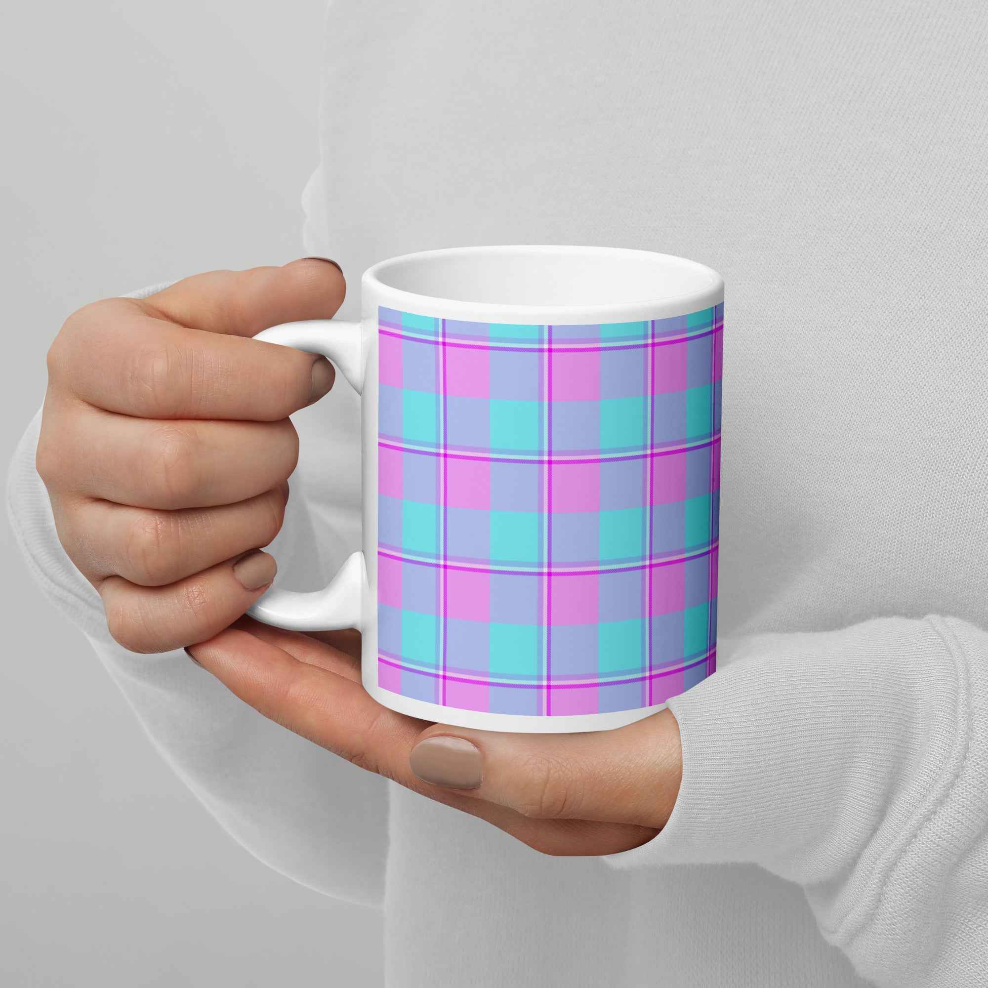 Mauve and Coastal Mist Plaid Ceramic Mug - Scottish Squares