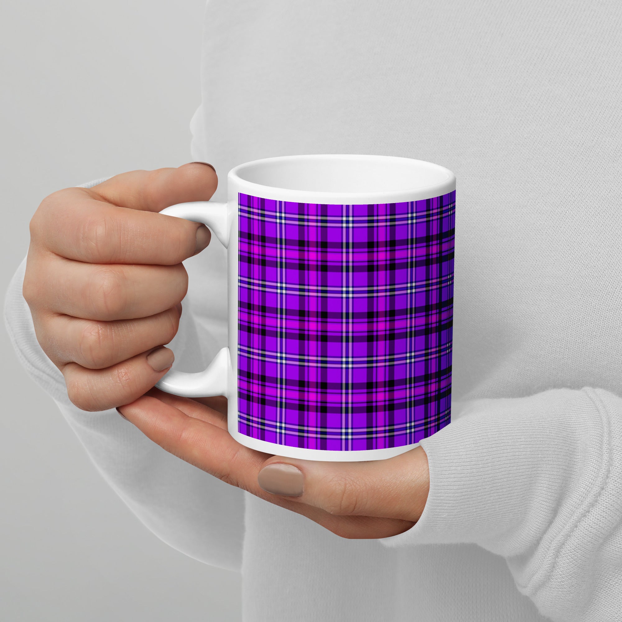 Electric Violet and Fuchsia Plaid Ceramic Mug - Scottish Squares