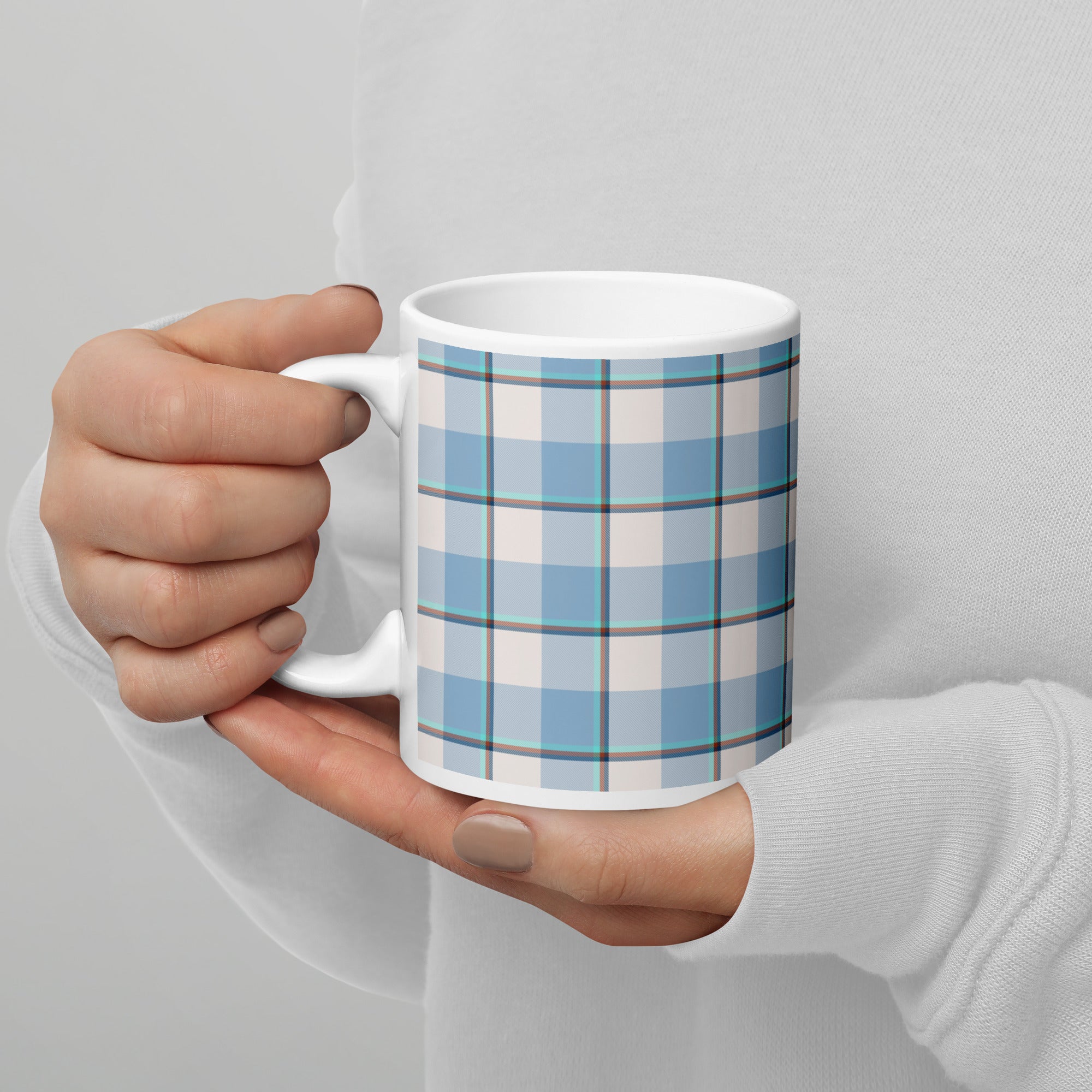 Pink Cloud and Blue Lagoon Plaid Ceramic Mug - Scottish Squares