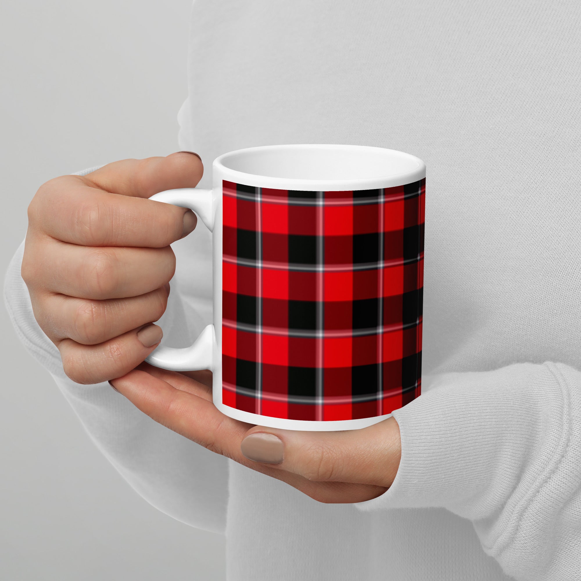 Red Ribbon and Heavy Metal Plaid Ceramic Mug - Scottish Squares