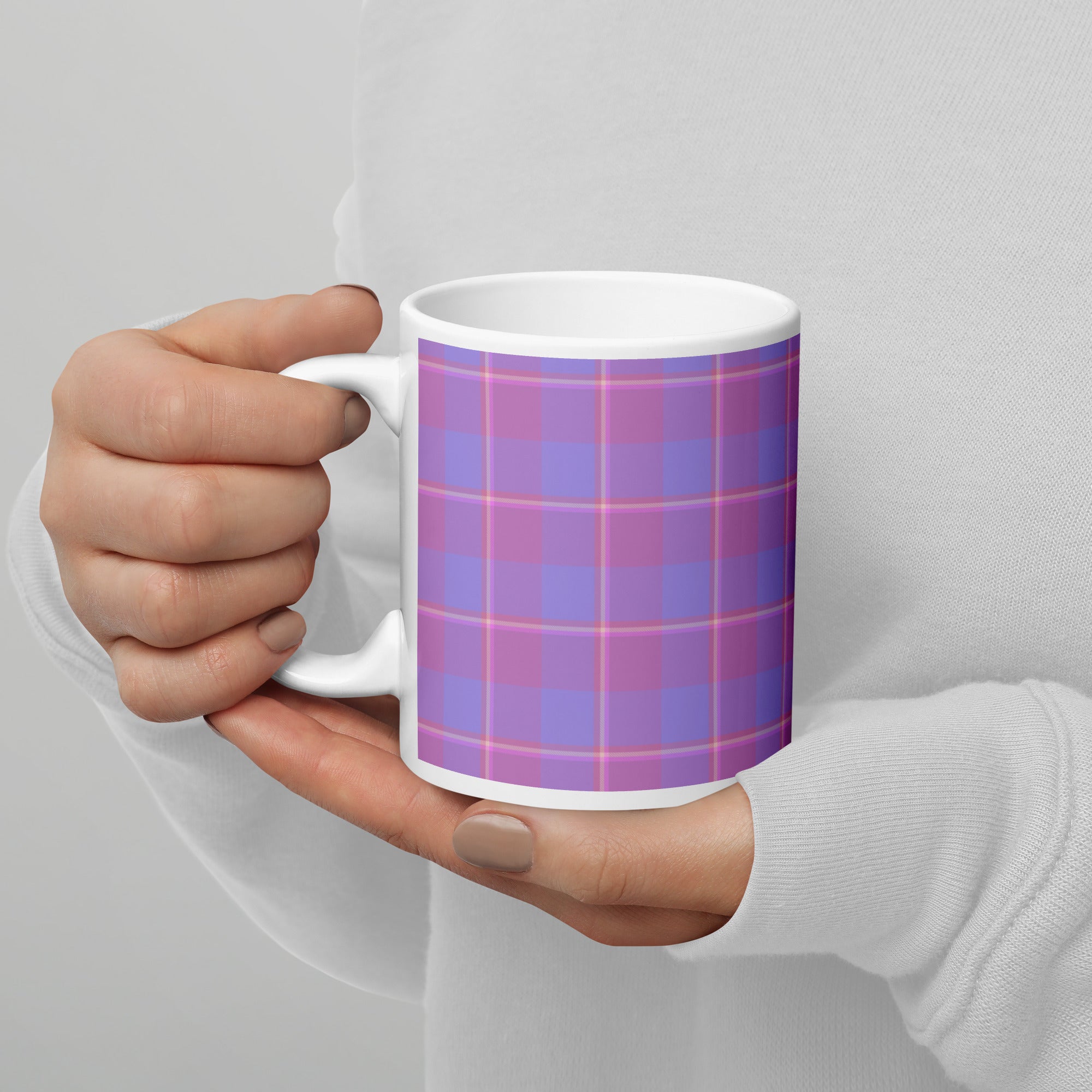 Viola and Dull Lavender Plaid Ceramic Mug - Scottish Squares