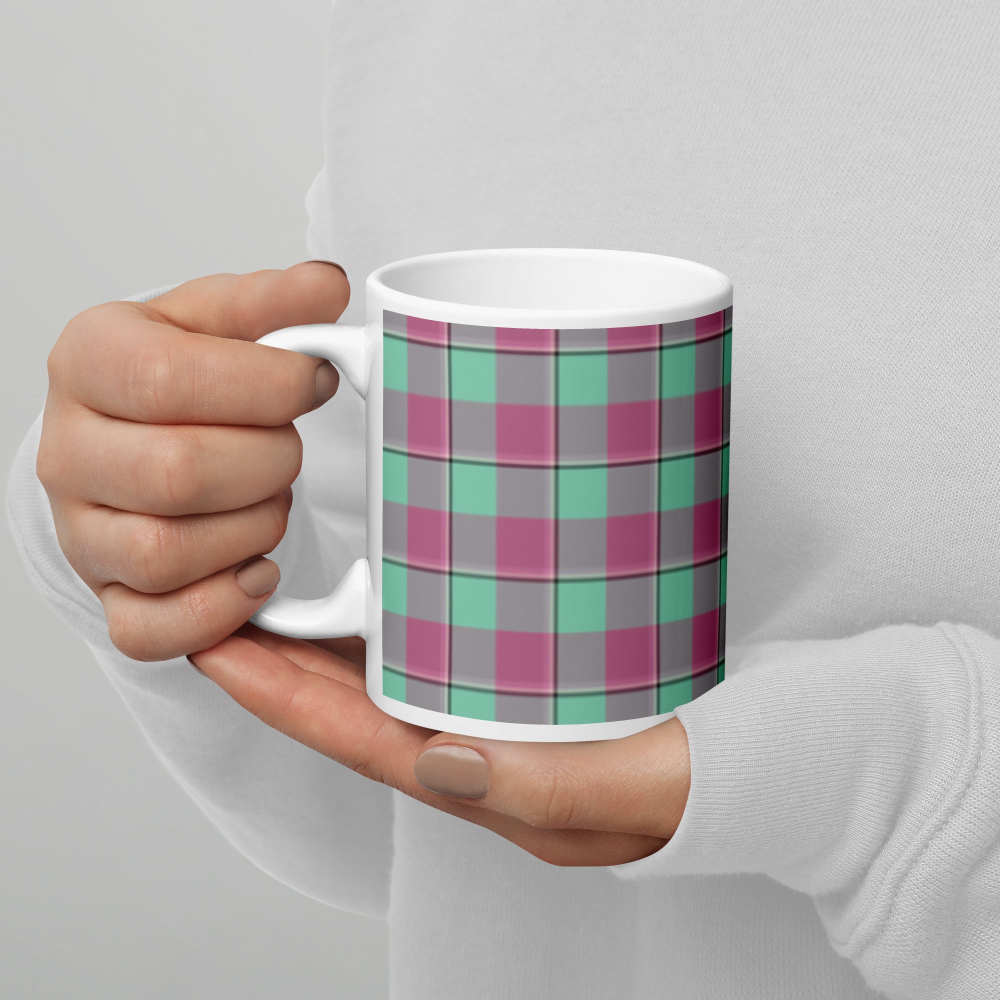 Vista Blue and Turkish Rose Plaid Ceramic Mug - Scottish Squares