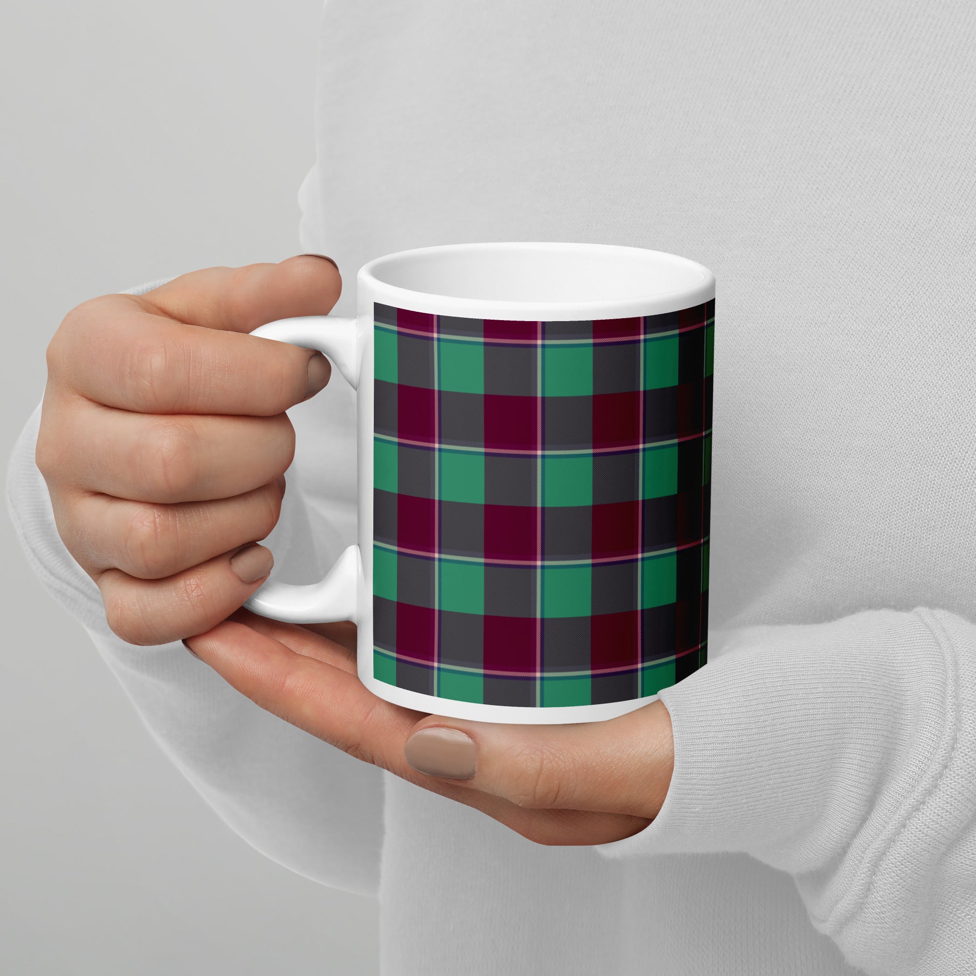 Ocean Green and Mulberry Wood Plaid Ceramic Mug - Scottish Squares