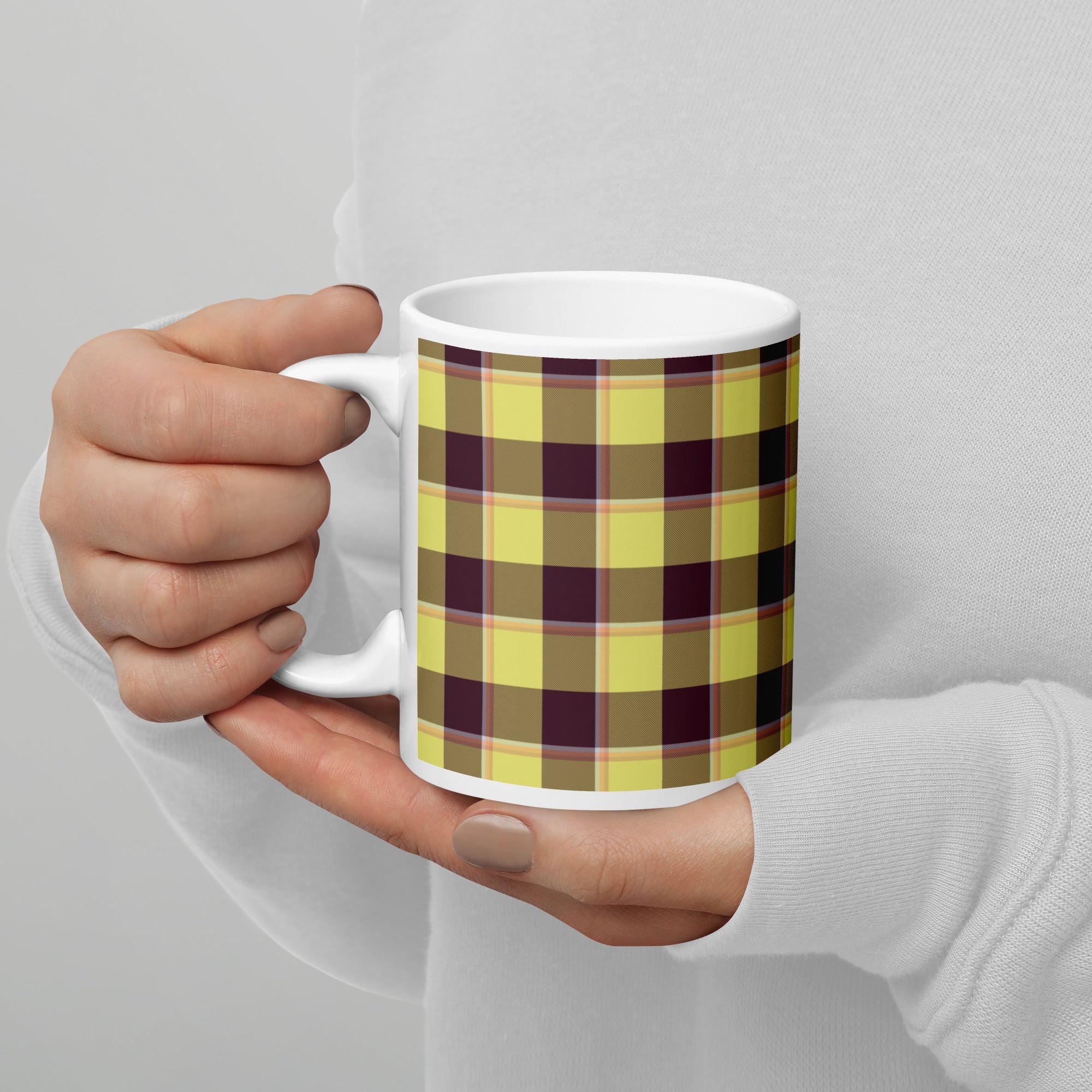 Flax and Livid Brown Plaid Ceramic Mug - Scottish Squares