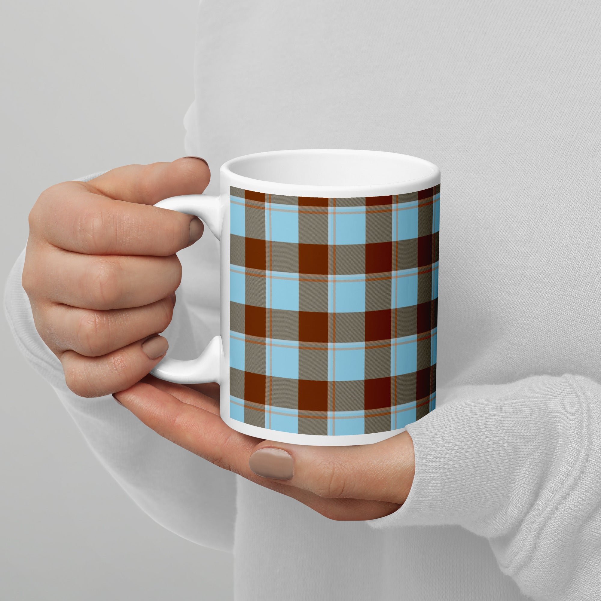 Blizzard Blue and Livid Brown Plaid Ceramic Mug - Scottish Squares