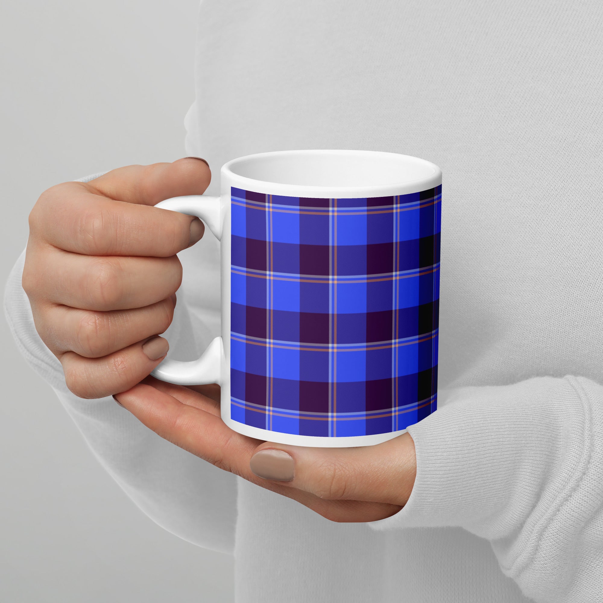 Cornflower Blue and Livid Brown Plaid Ceramic Mug - Scottish Squares