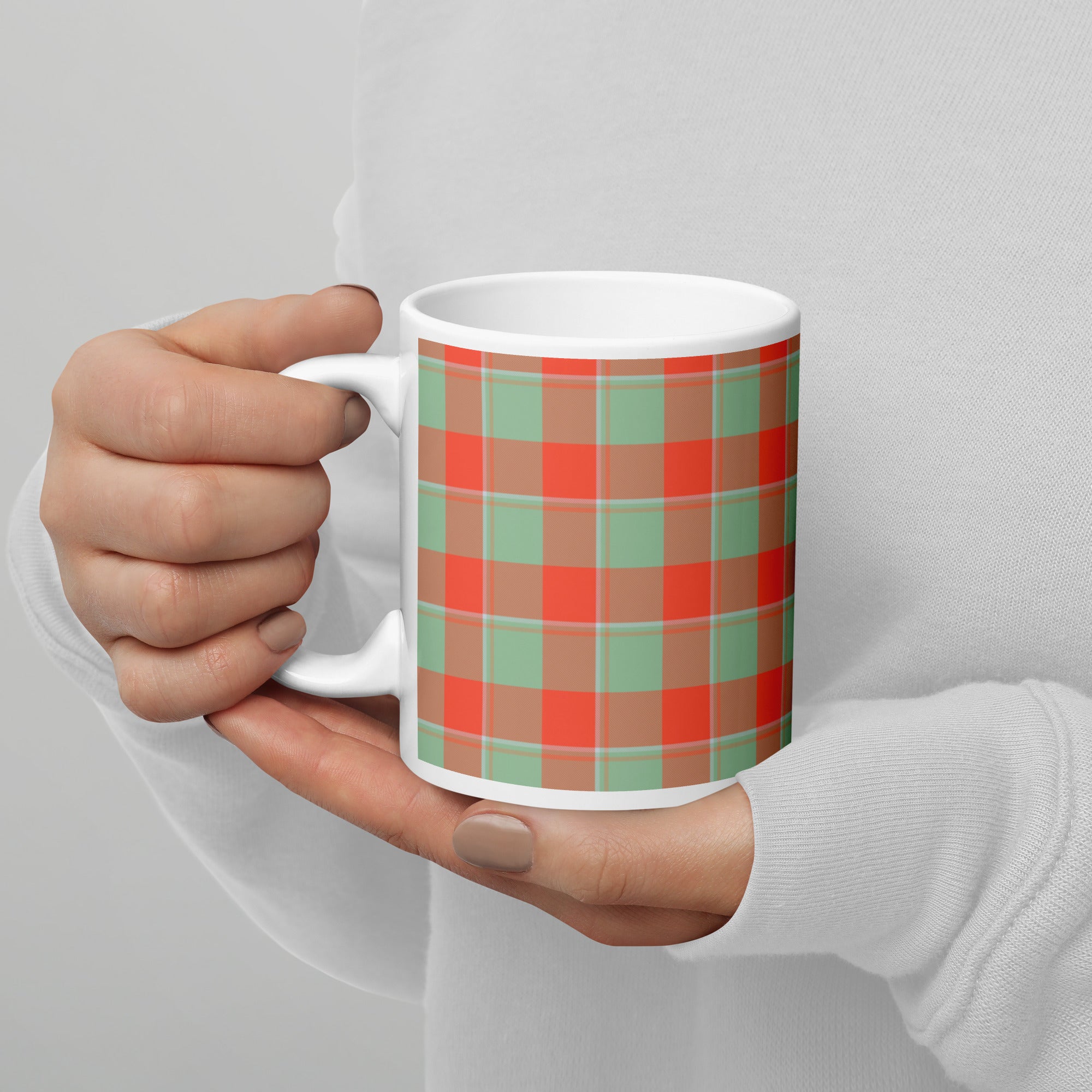 Spring Rain and Persimmon Plaid Ceramic Mug - Scottish Squares