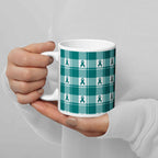 Ceramic Mug Cervical Cancer Awareness Plaid, Teal Ribbon, Supportive Gift - Scottish Squares