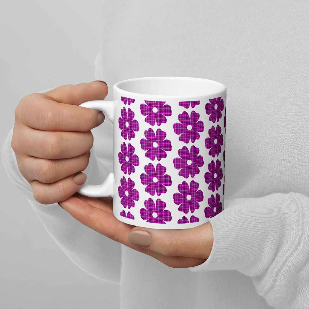 Ceramic Mug Flower Shape Plaid Pink Purple
