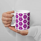 Ceramic Mug Flower Shape Plaid Pink Purple