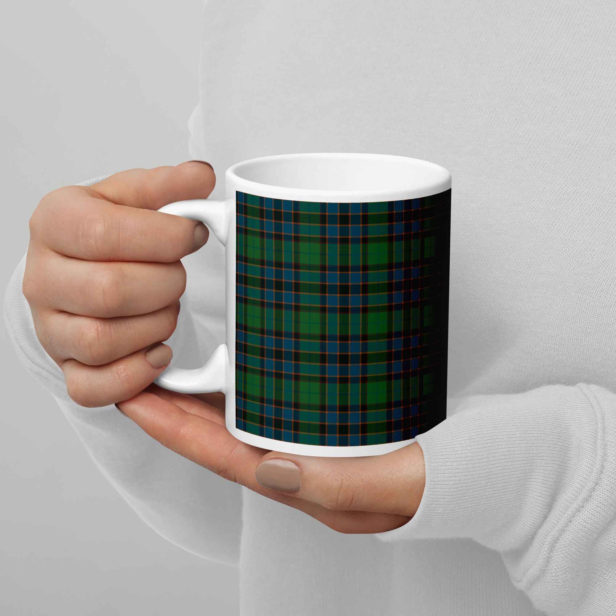 Ceramic Mug Green Blue Orange Plaid Tartan