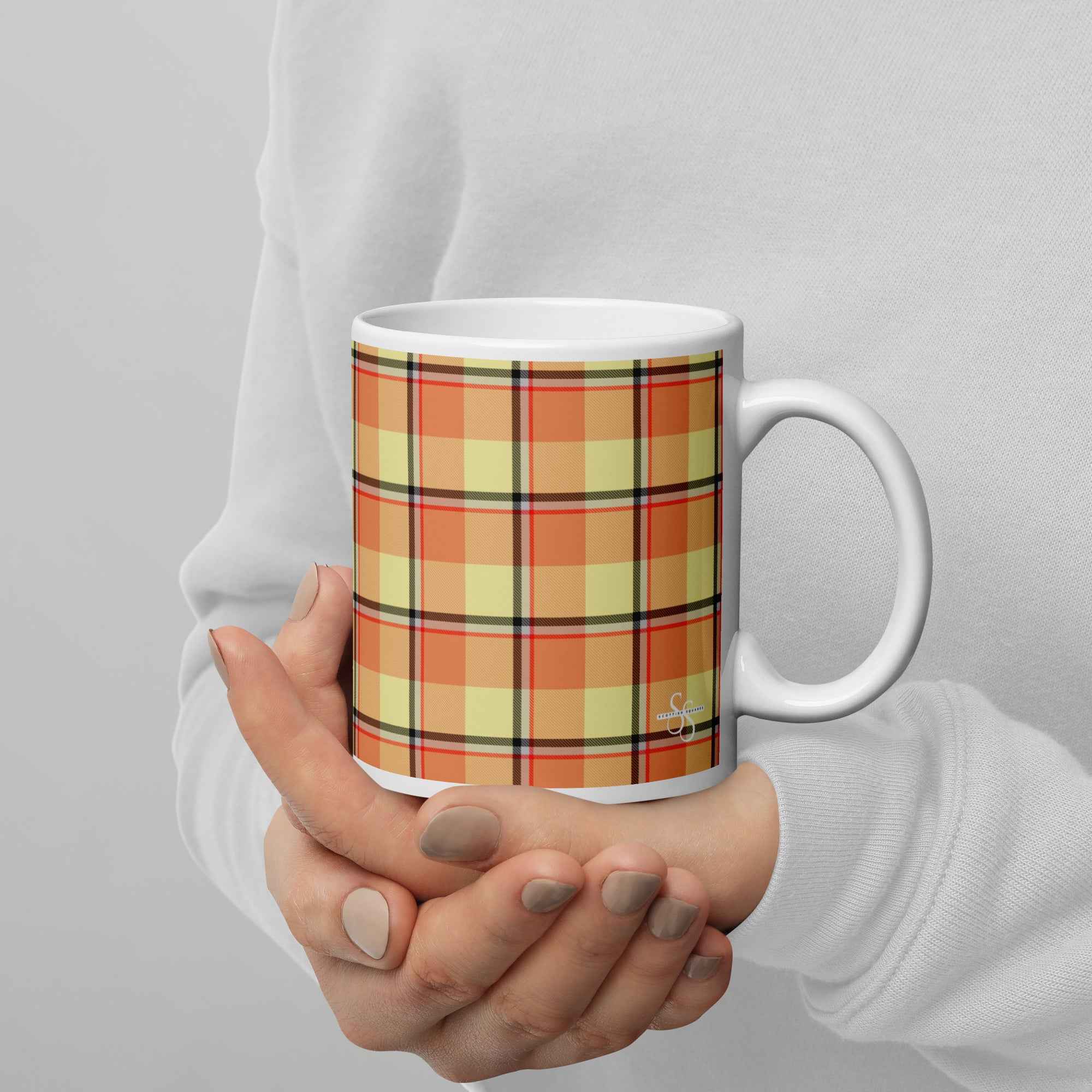 Claystone and Morning Mist Plaid Ceramic Mug - Scottish Squares