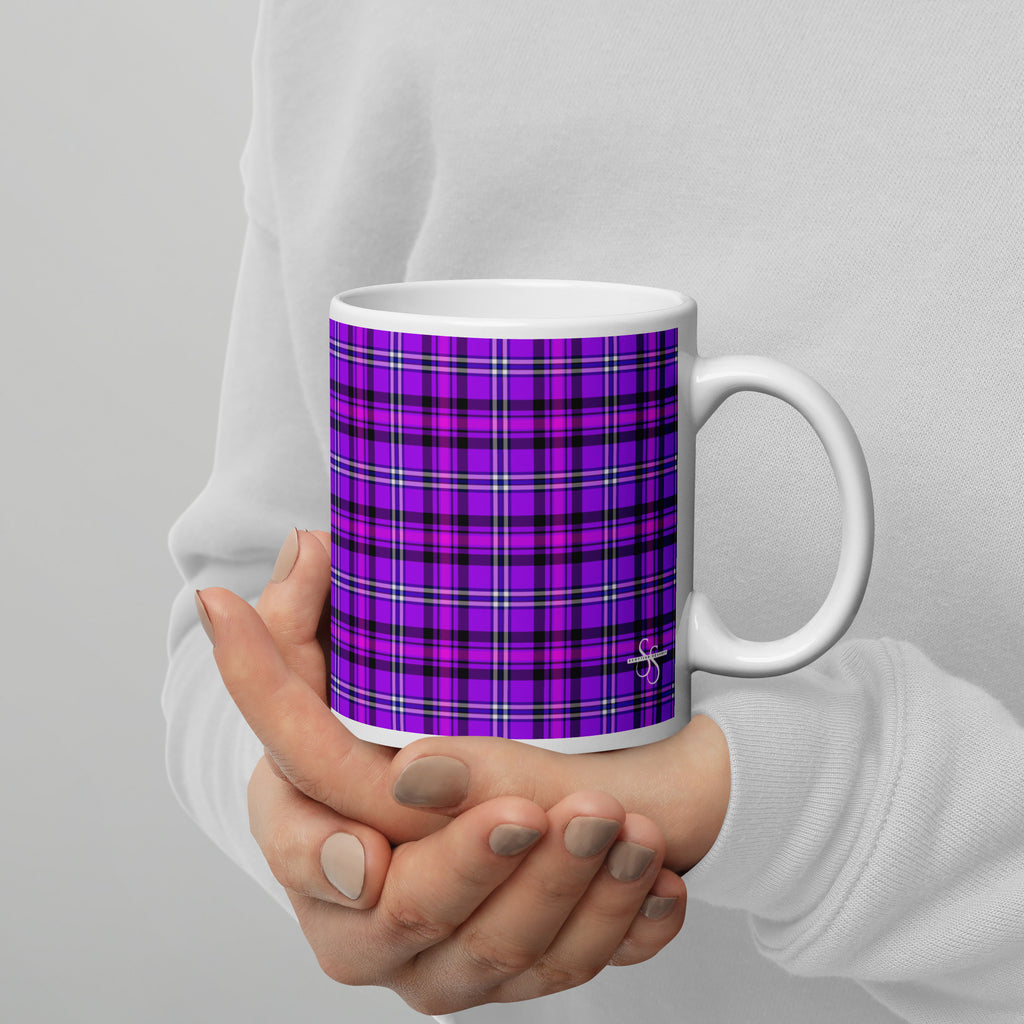 Electric Violet and Fuchsia Plaid Ceramic Mug - Scottish Squares