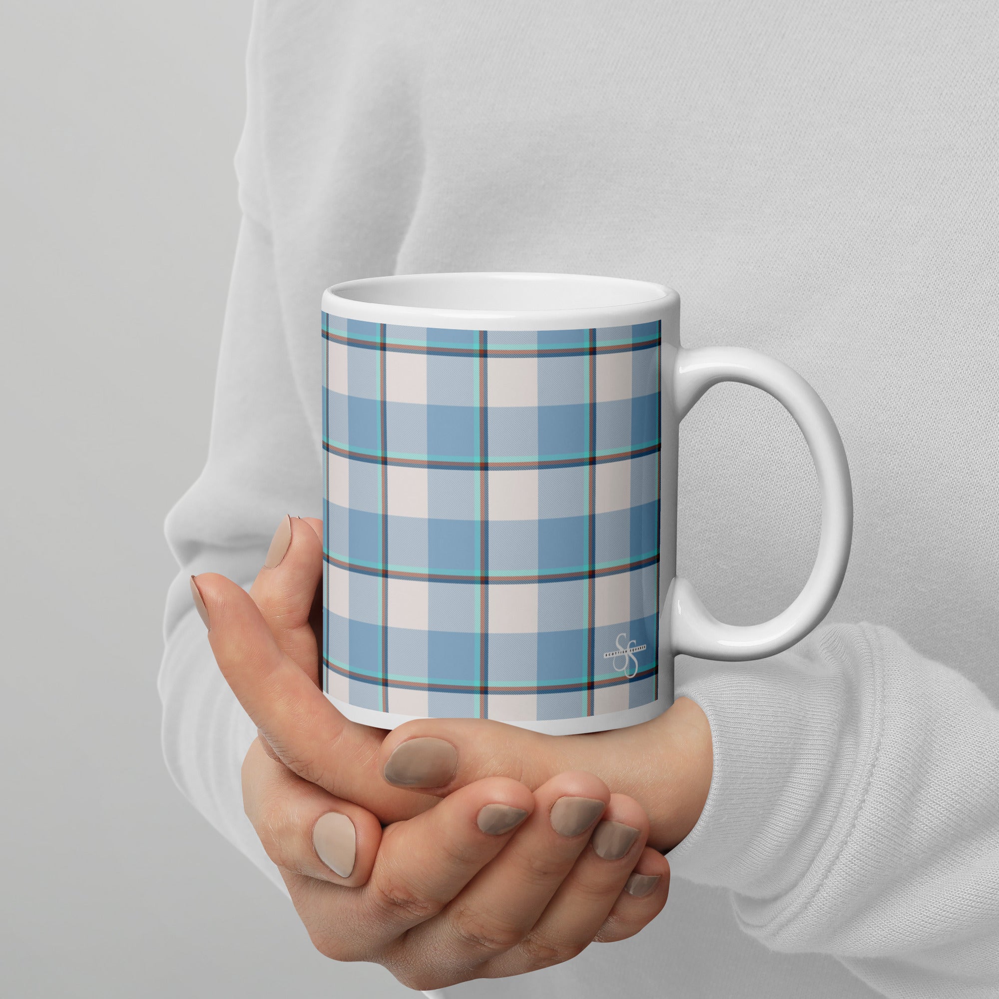 Pink Cloud and Blue Lagoon Plaid Ceramic Mug - Scottish Squares