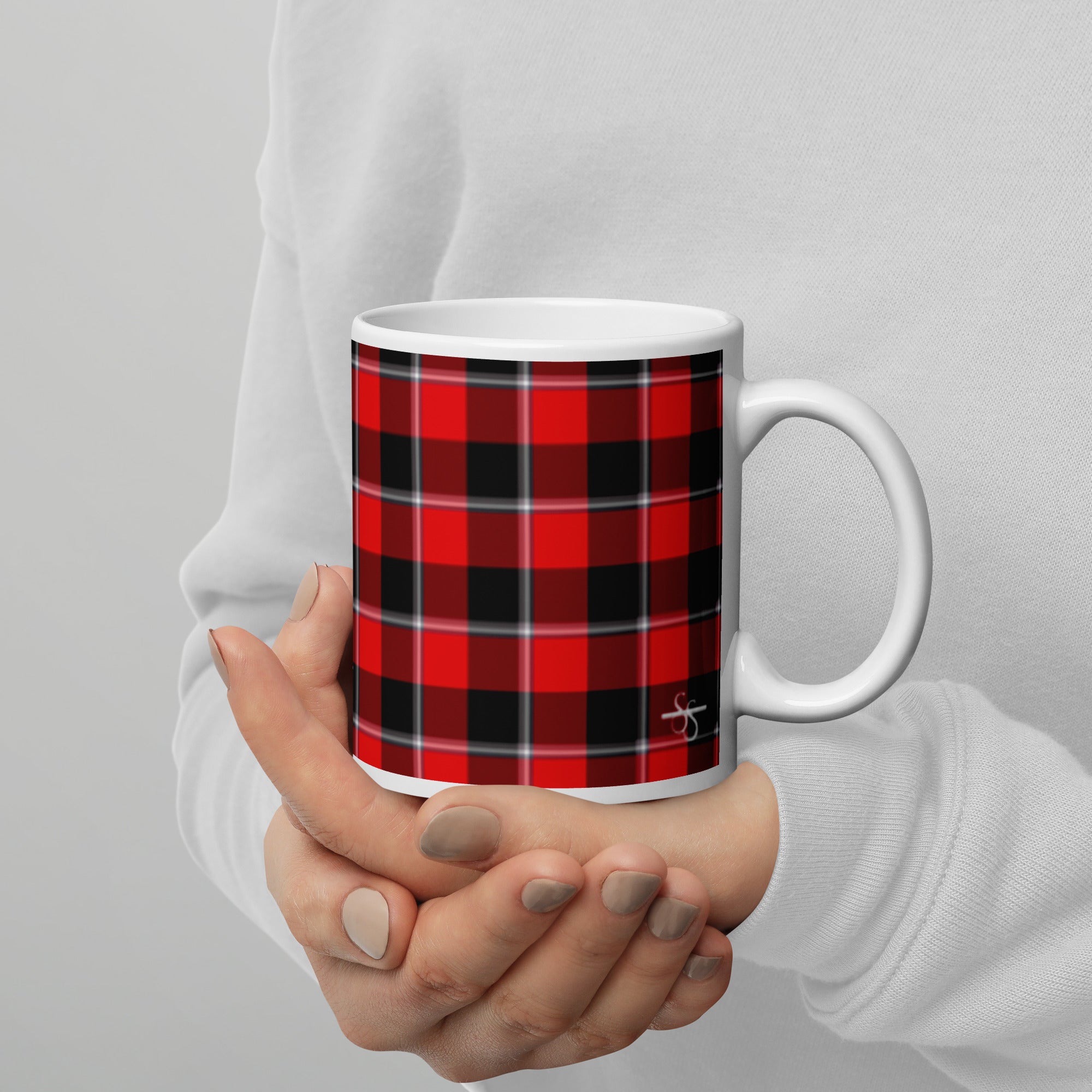Red Ribbon and Heavy Metal Plaid Ceramic Mug - Scottish Squares