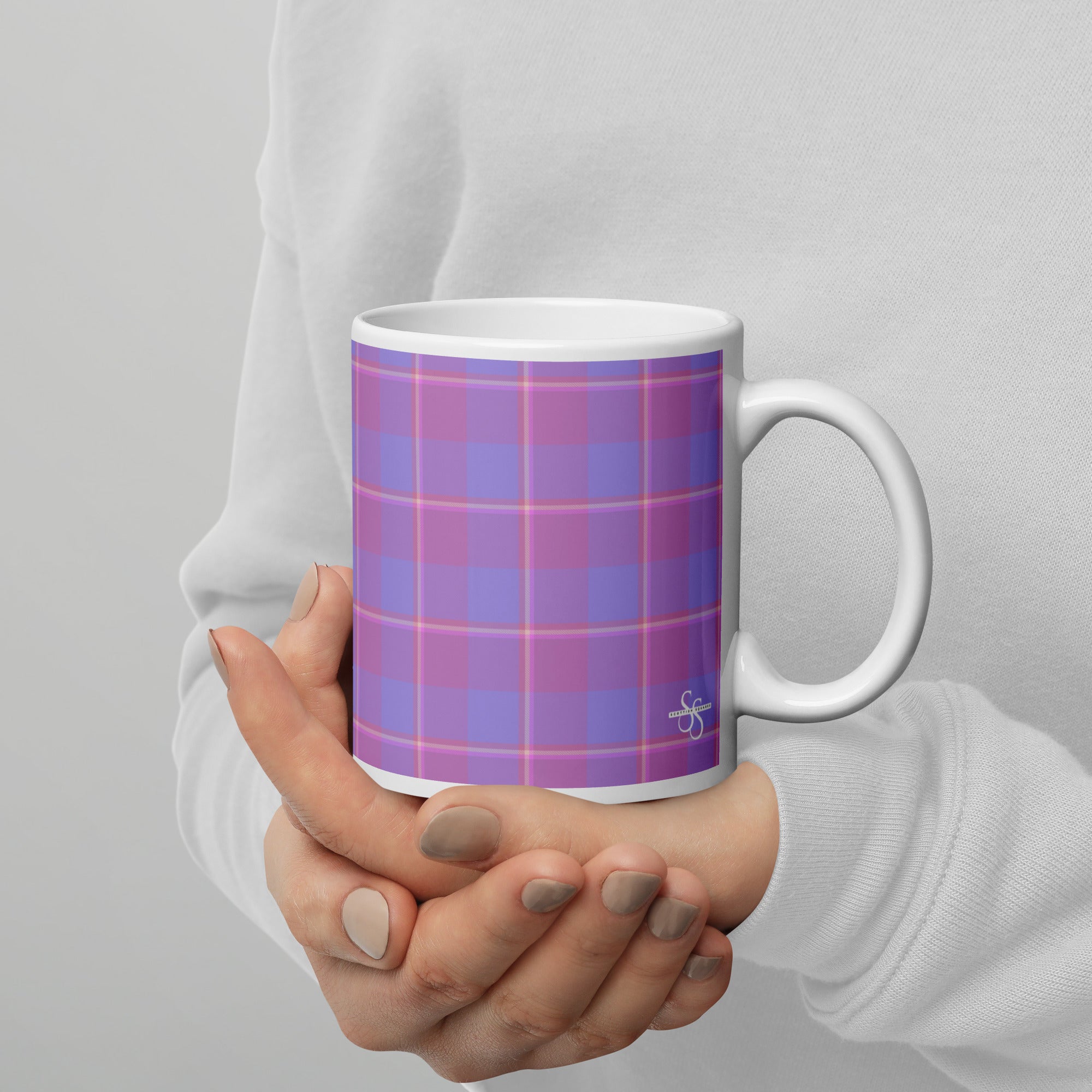 Viola and Dull Lavender Plaid Ceramic Mug - Scottish Squares