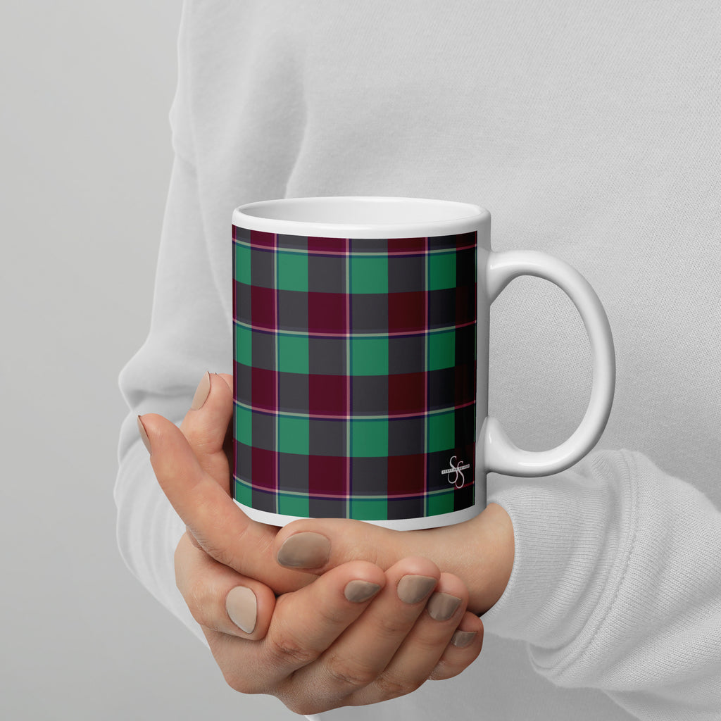 Ocean Green and Mulberry Wood Plaid Ceramic Mug - Scottish Squares