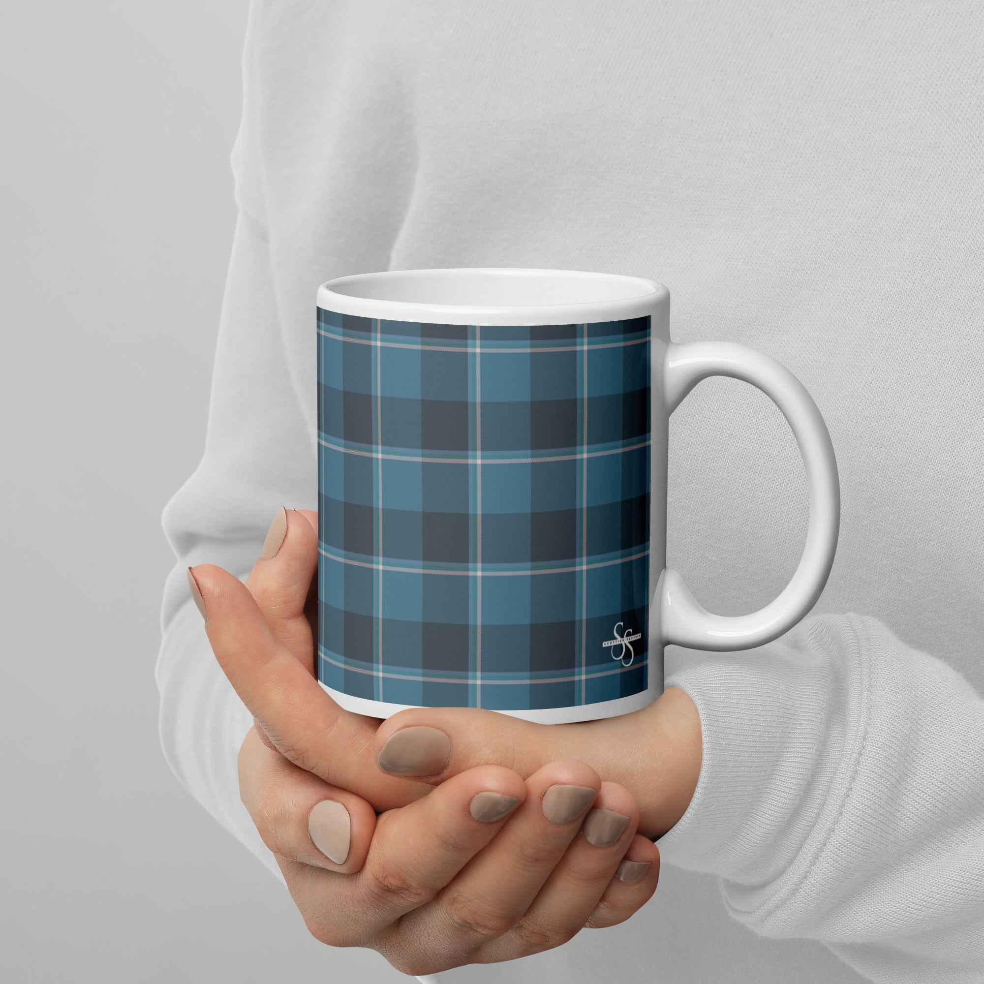 Hoki and Shuttle Gray Plaid Ceramic Mug - Scottish Squares