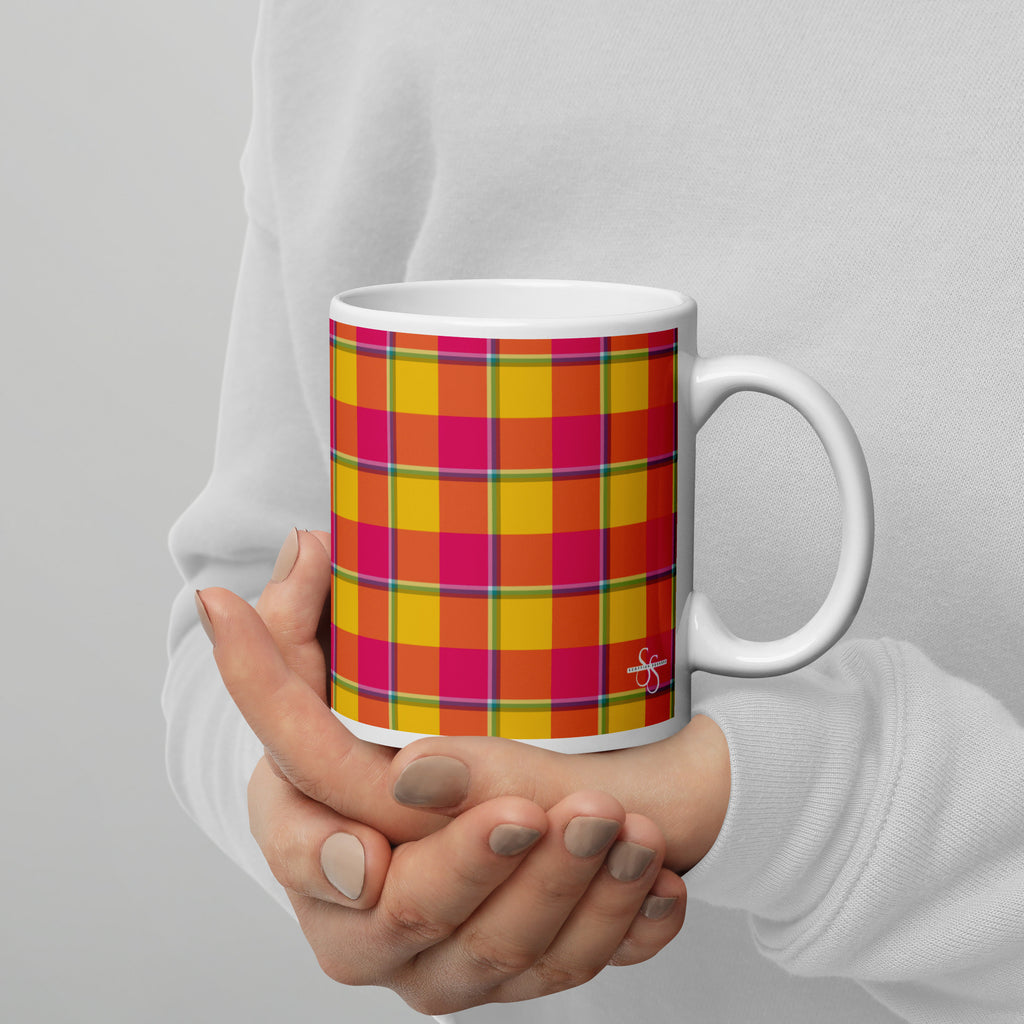 Corn and Razzmatazz Plaid Ceramic Mug - Scottish Squares