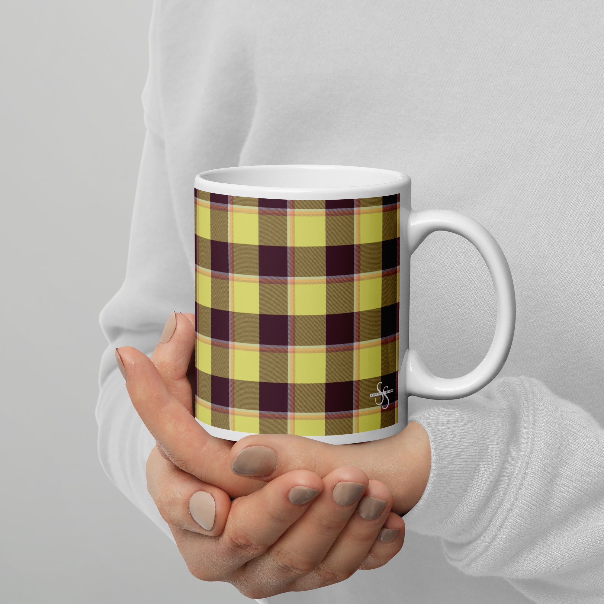 Flax and Livid Brown Plaid Ceramic Mug - Scottish Squares