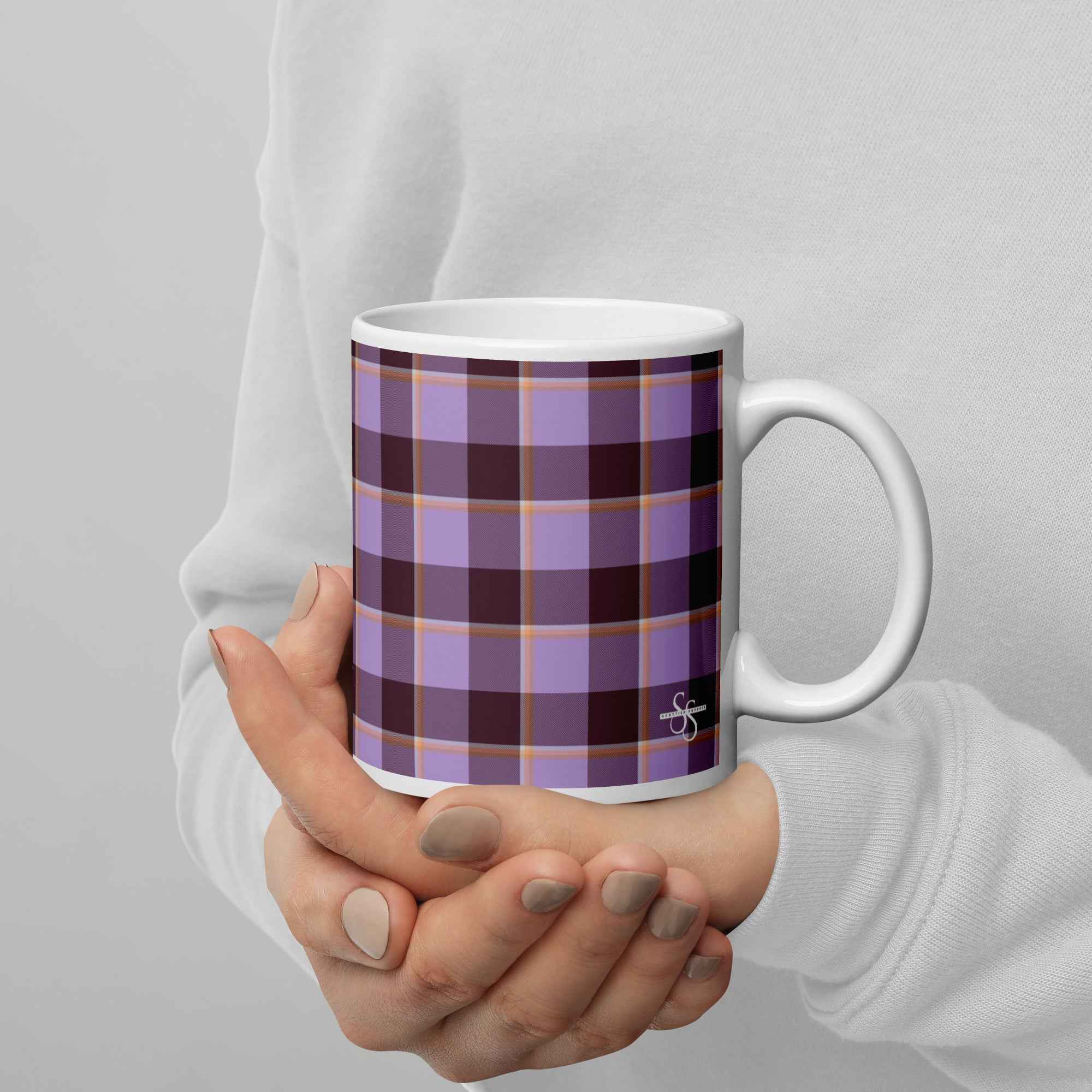 Light Wisteria and Livid Brown Plaid Ceramic Mug - Scottish Squares