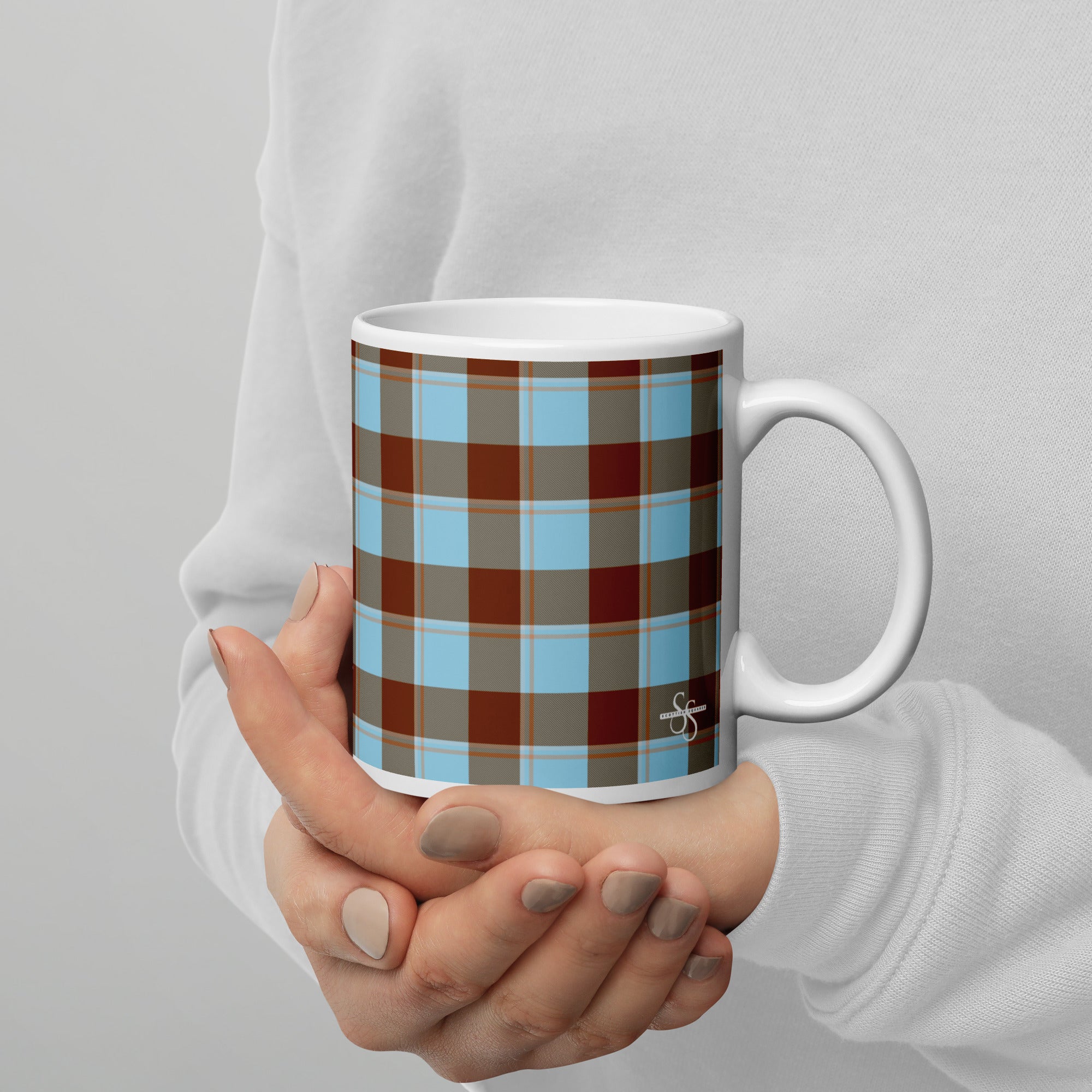 Blizzard Blue and Livid Brown Plaid Ceramic Mug - Scottish Squares