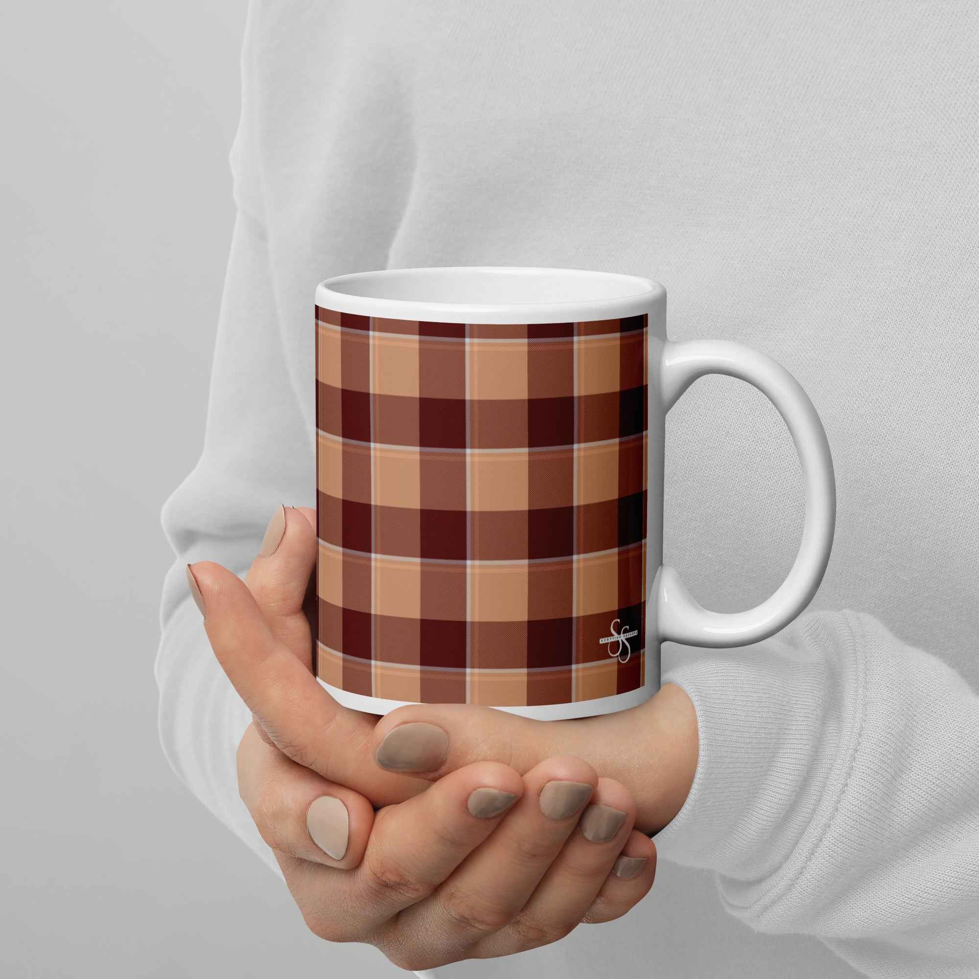 Whiskey and Livid Brown Plaid Ceramic Mug - Scottish Squares