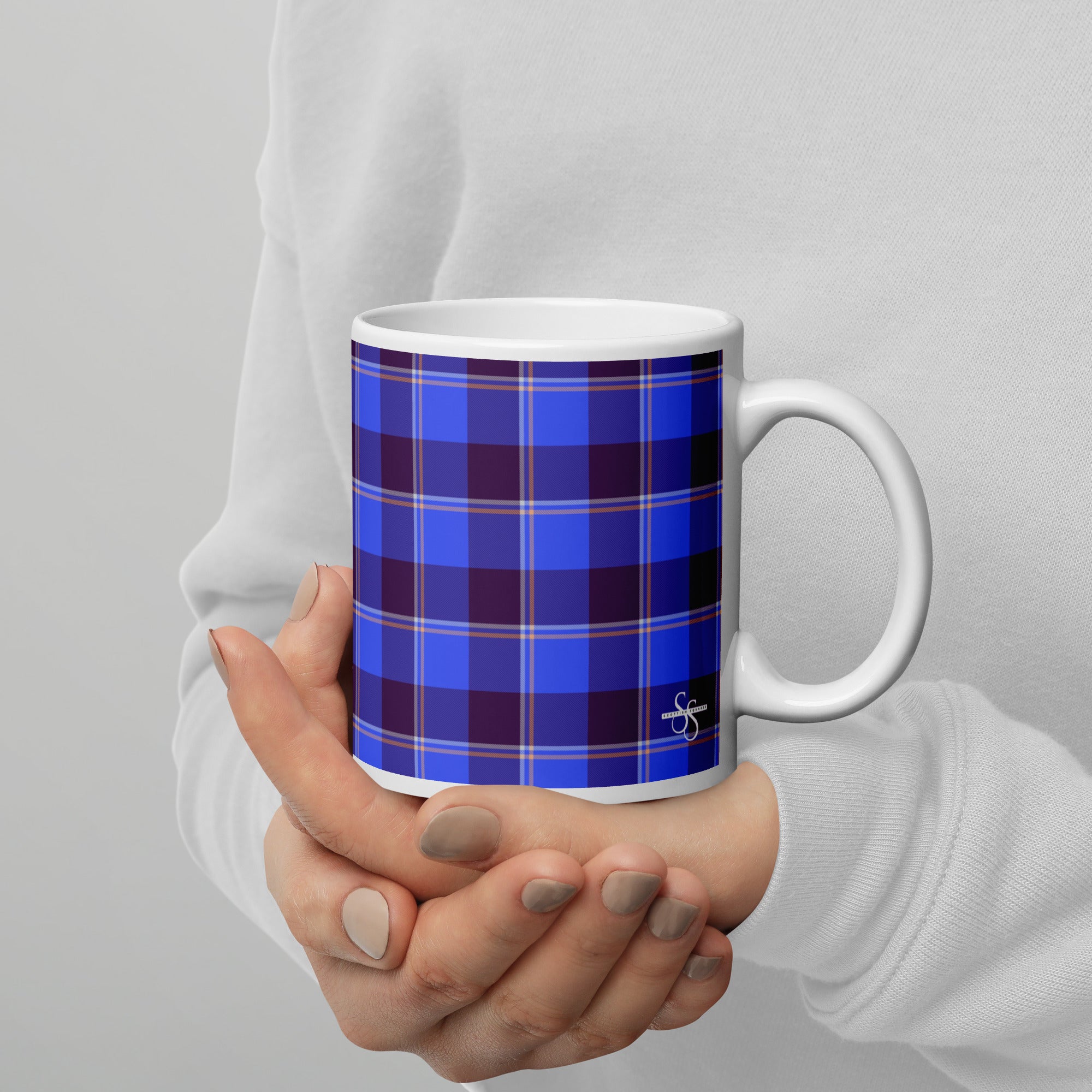Cornflower Blue and Livid Brown Plaid Ceramic Mug - Scottish Squares