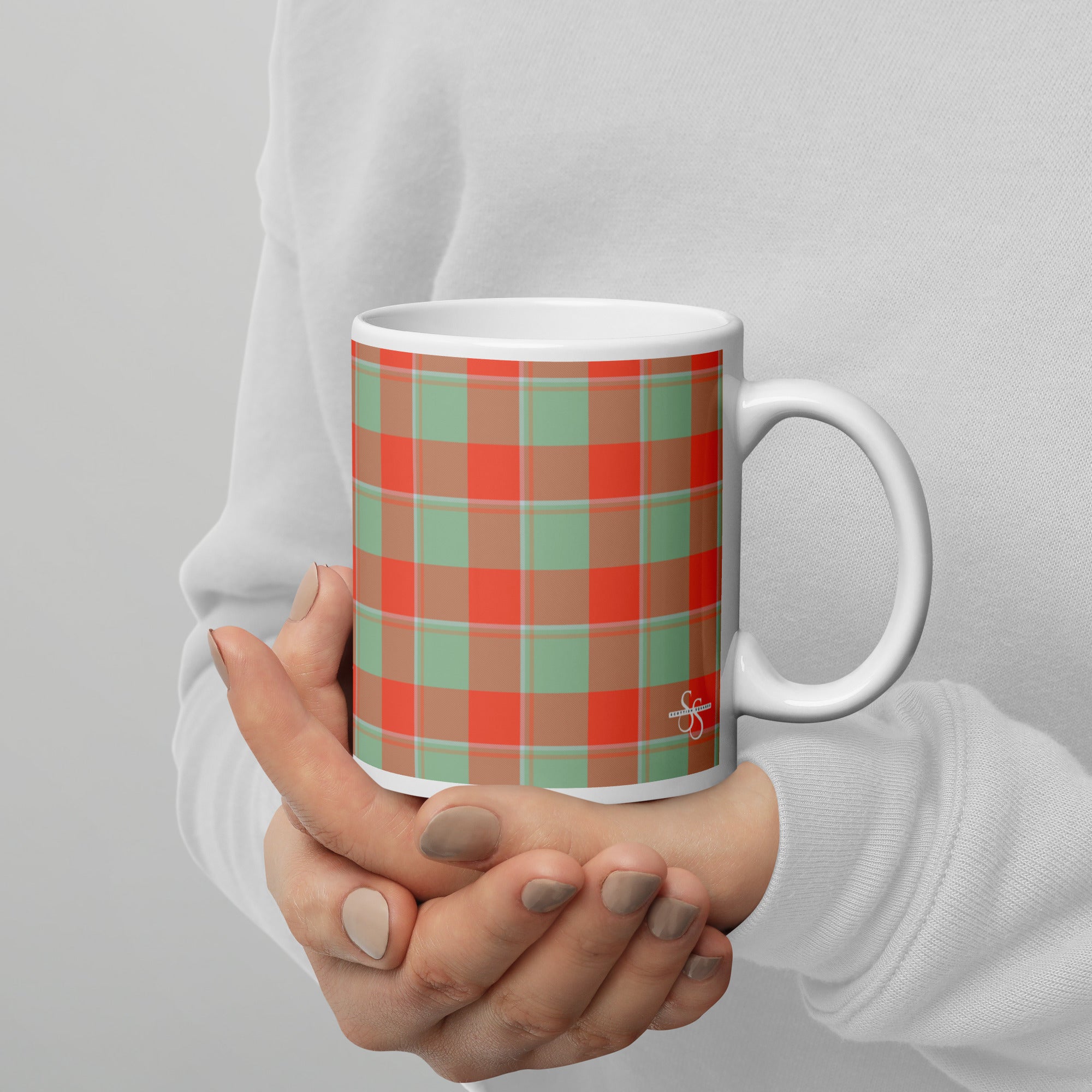 Spring Rain and Persimmon Plaid Ceramic Mug - Scottish Squares