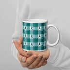 Ceramic Mug Cervical Cancer Awareness Plaid, Teal Ribbon, Supportive Gift - Scottish Squares