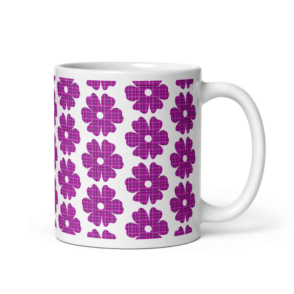Ceramic Mug Flower Shape Plaid Pink Purple