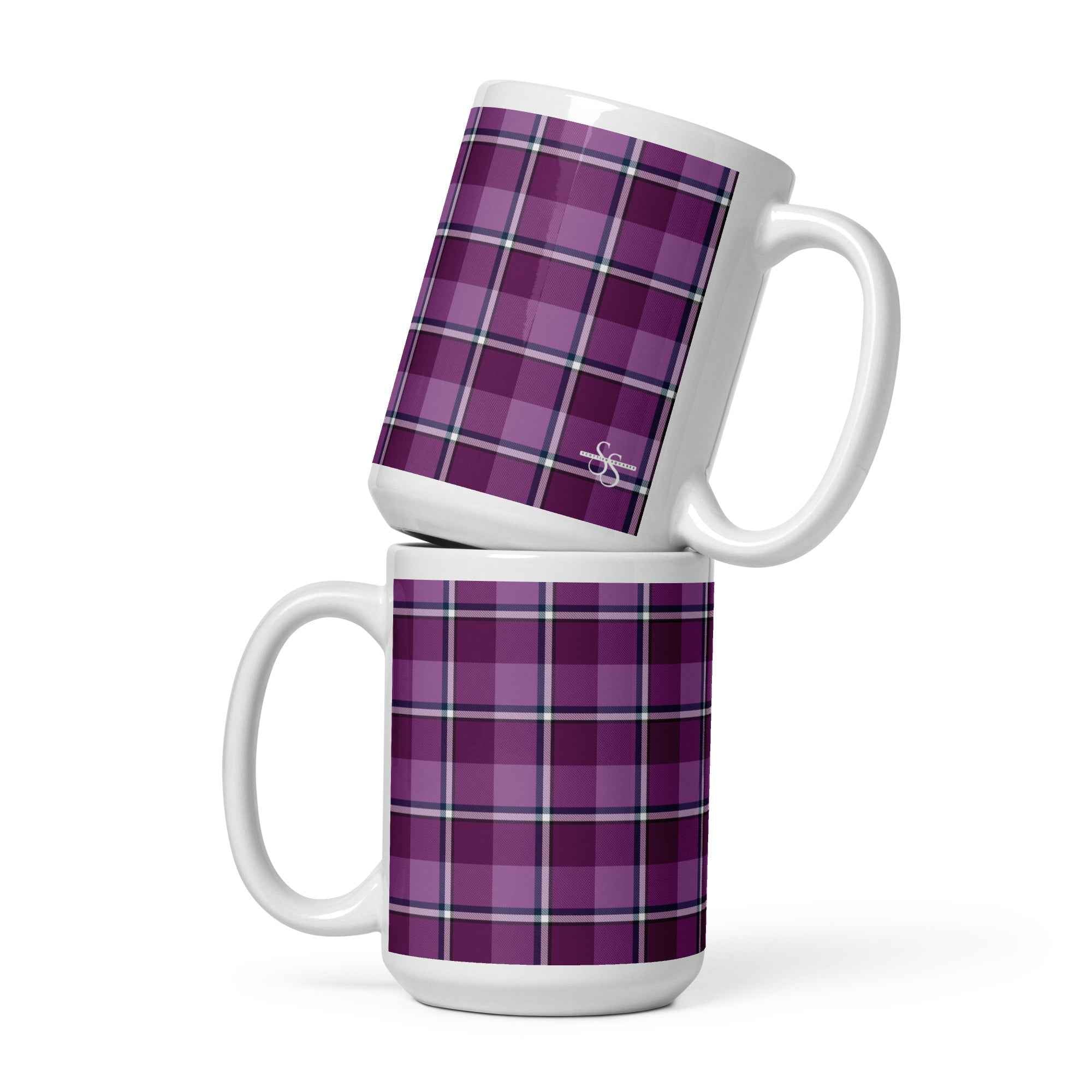 Purple and Trendy Pink Plaid Ceramic Mug - Scottish Squares