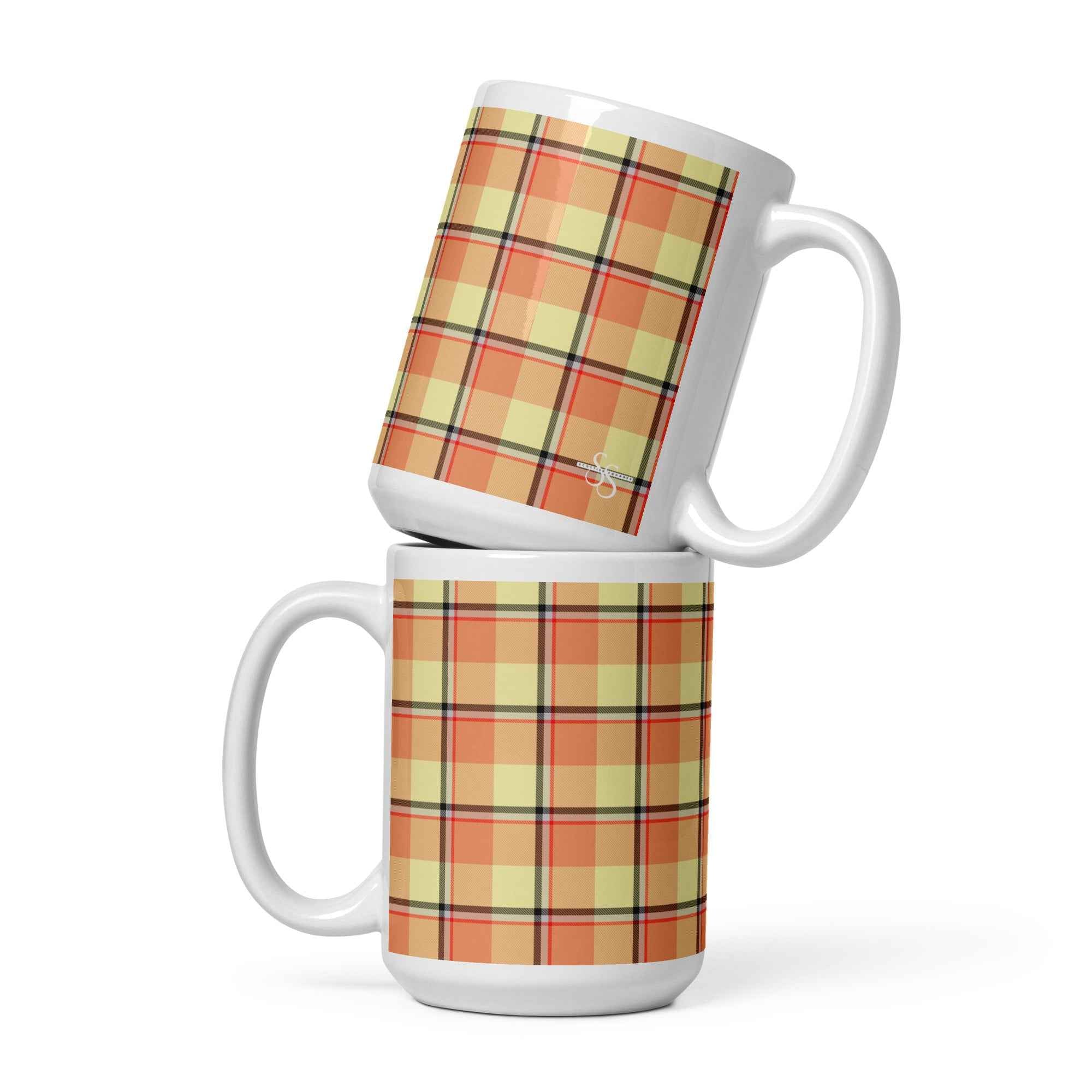 Claystone and Morning Mist Plaid Ceramic Mug - Scottish Squares