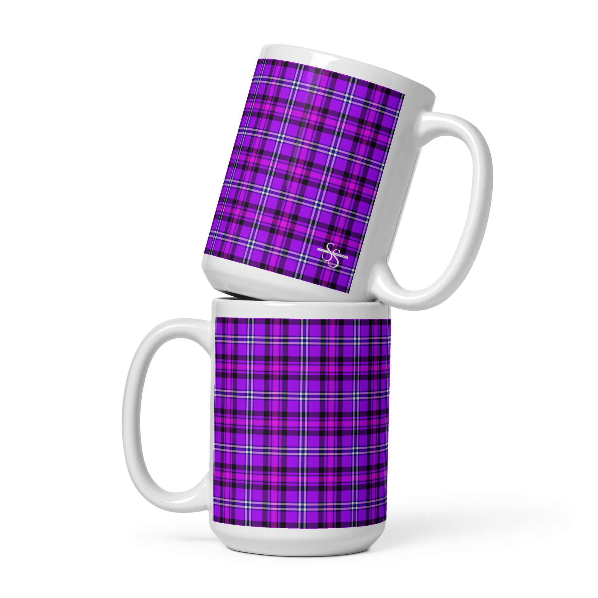 Electric Violet and Fuchsia Plaid Ceramic Mug - Scottish Squares