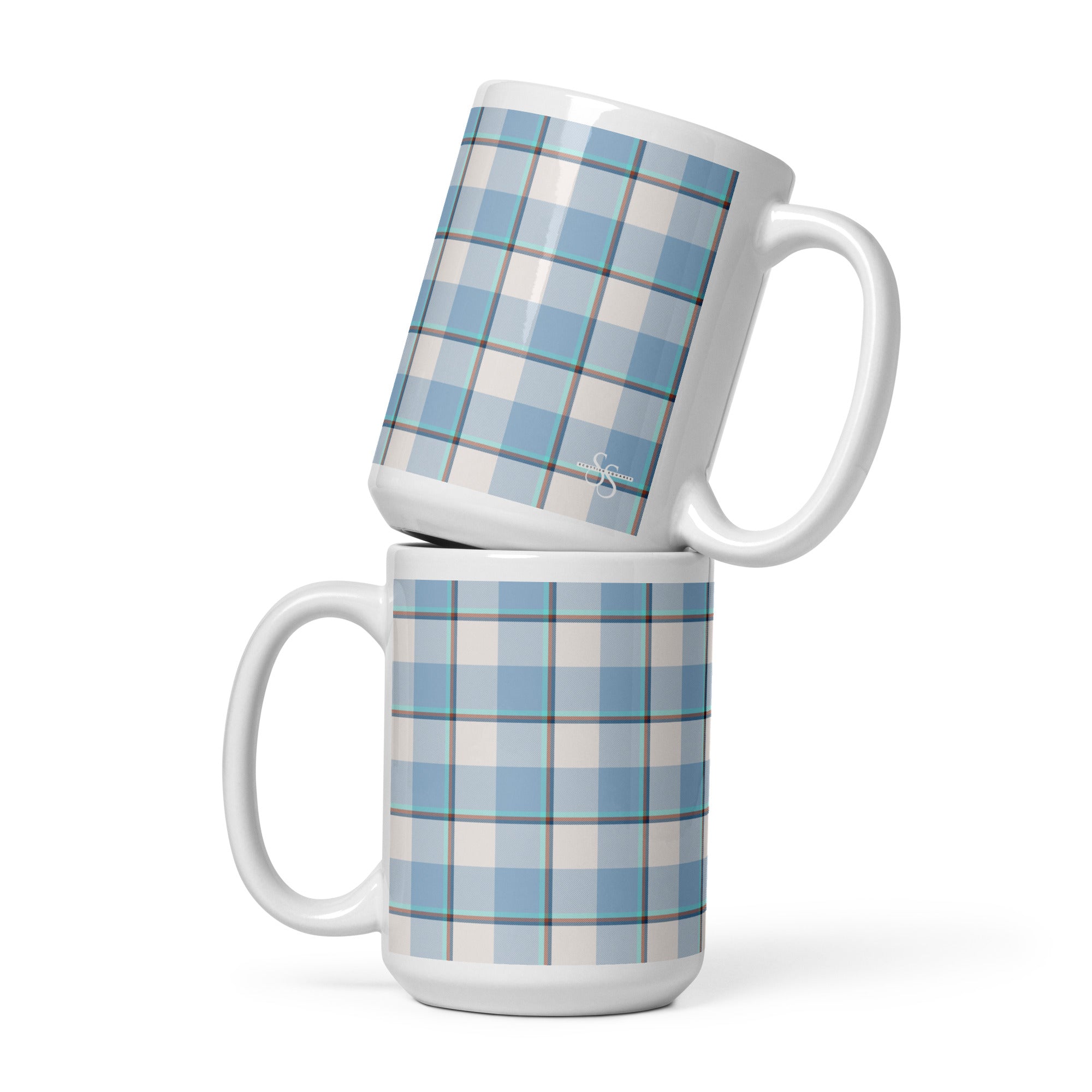 Pink Cloud and Blue Lagoon Plaid Ceramic Mug - Scottish Squares