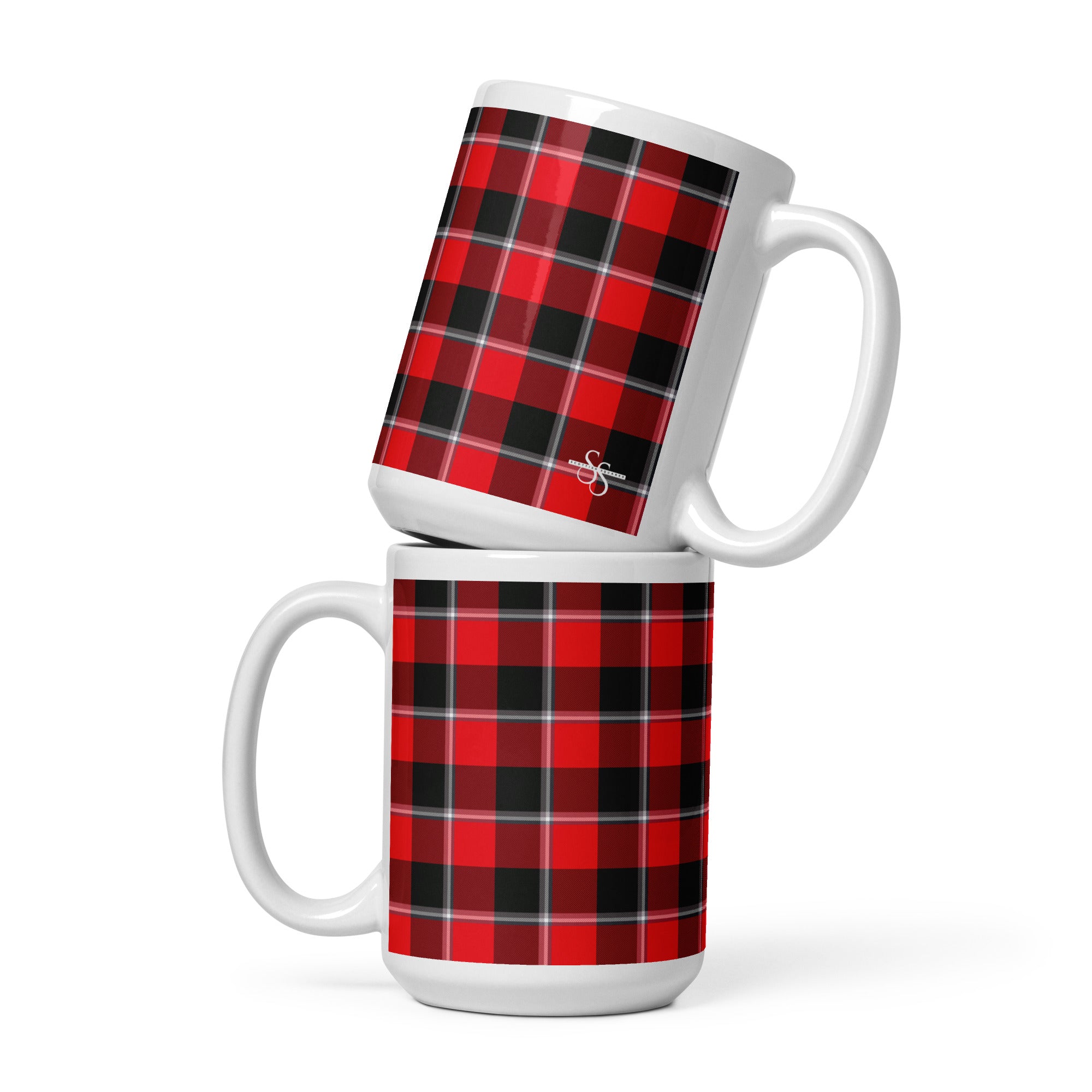 Red Ribbon and Heavy Metal Plaid Ceramic Mug - Scottish Squares