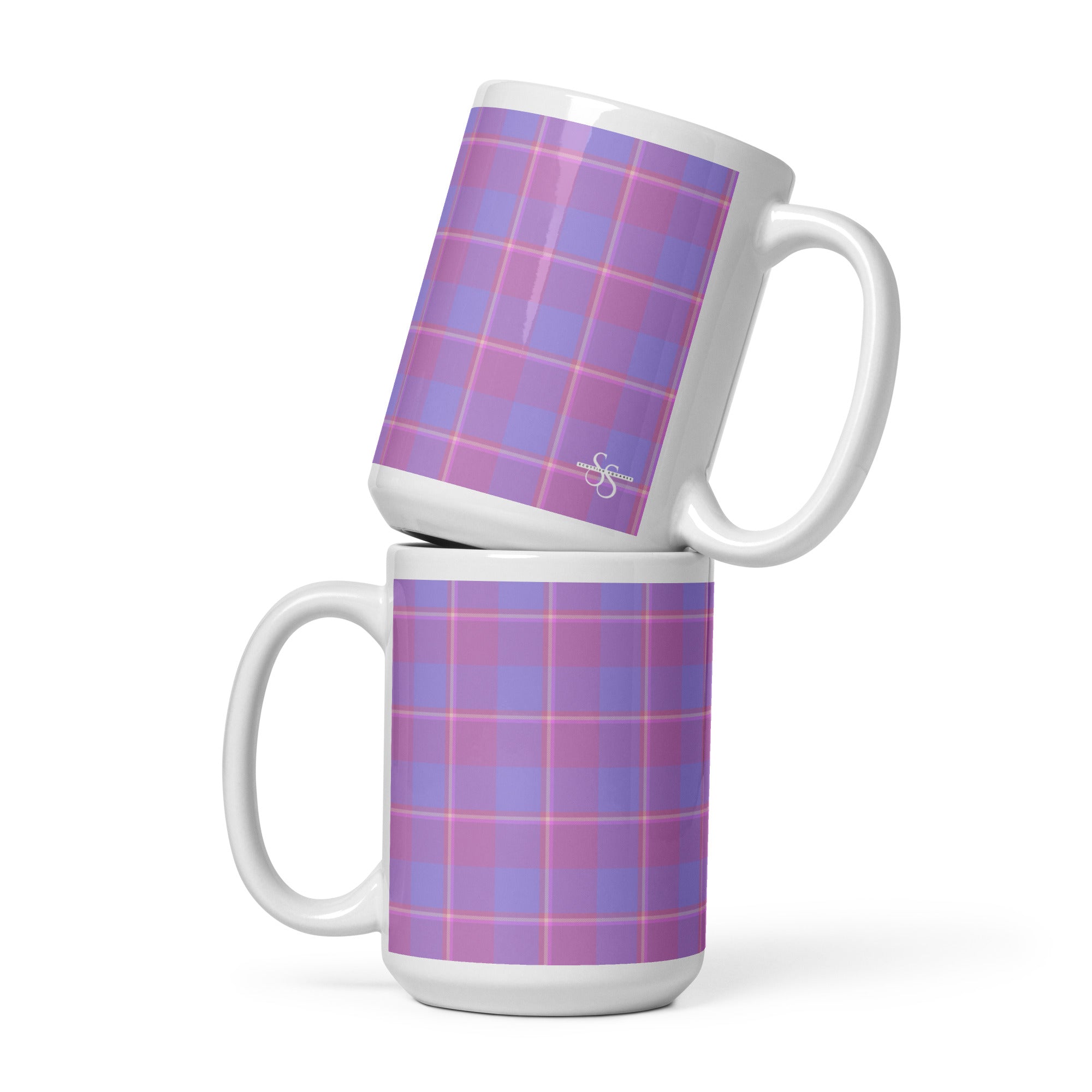 Viola and Dull Lavender Plaid Ceramic Mug - Scottish Squares