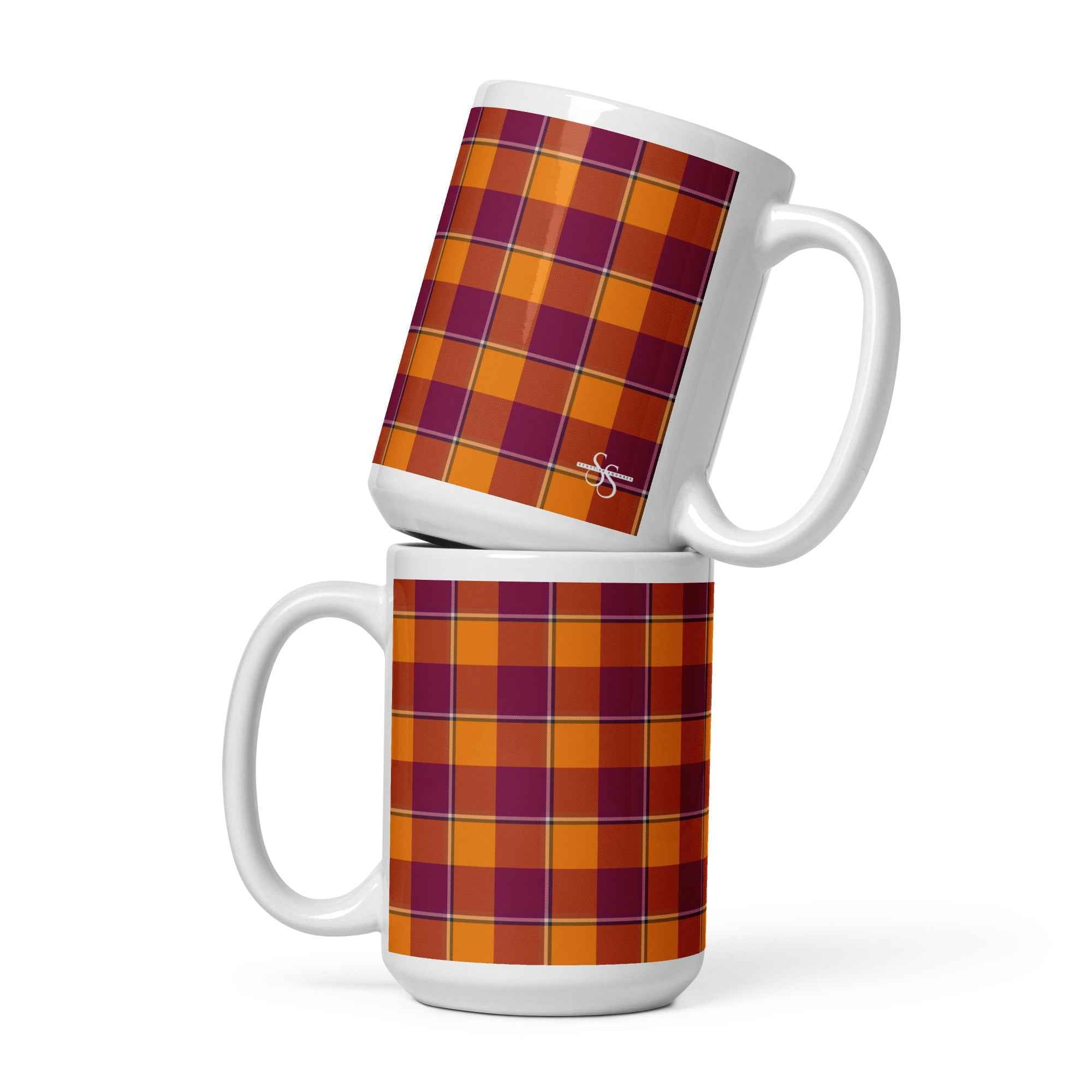Tahiti Gold and Rose Bud Cherry Plaid Ceramic Mug - Scottish Squares