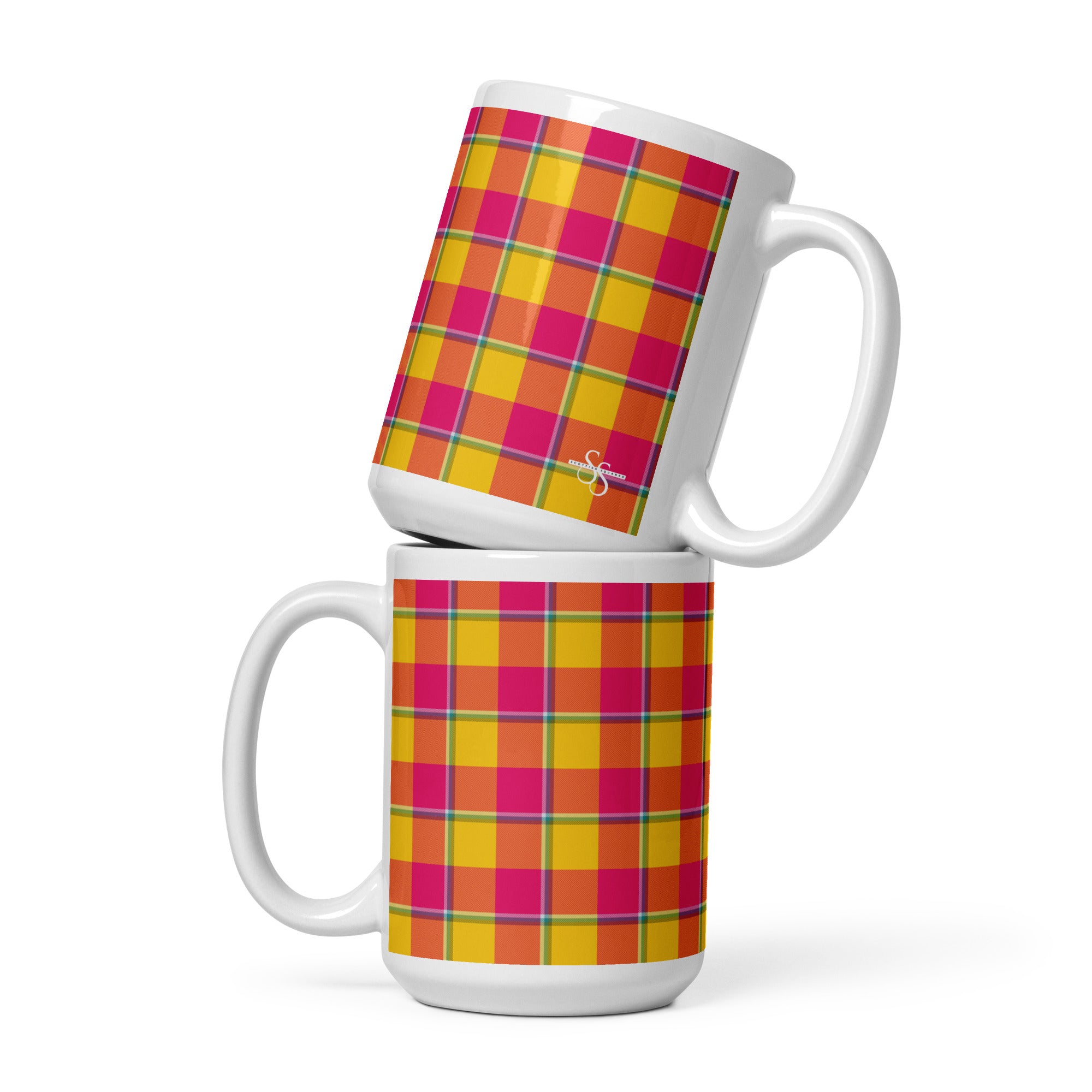 Corn and Razzmatazz Plaid Ceramic Mug - Scottish Squares