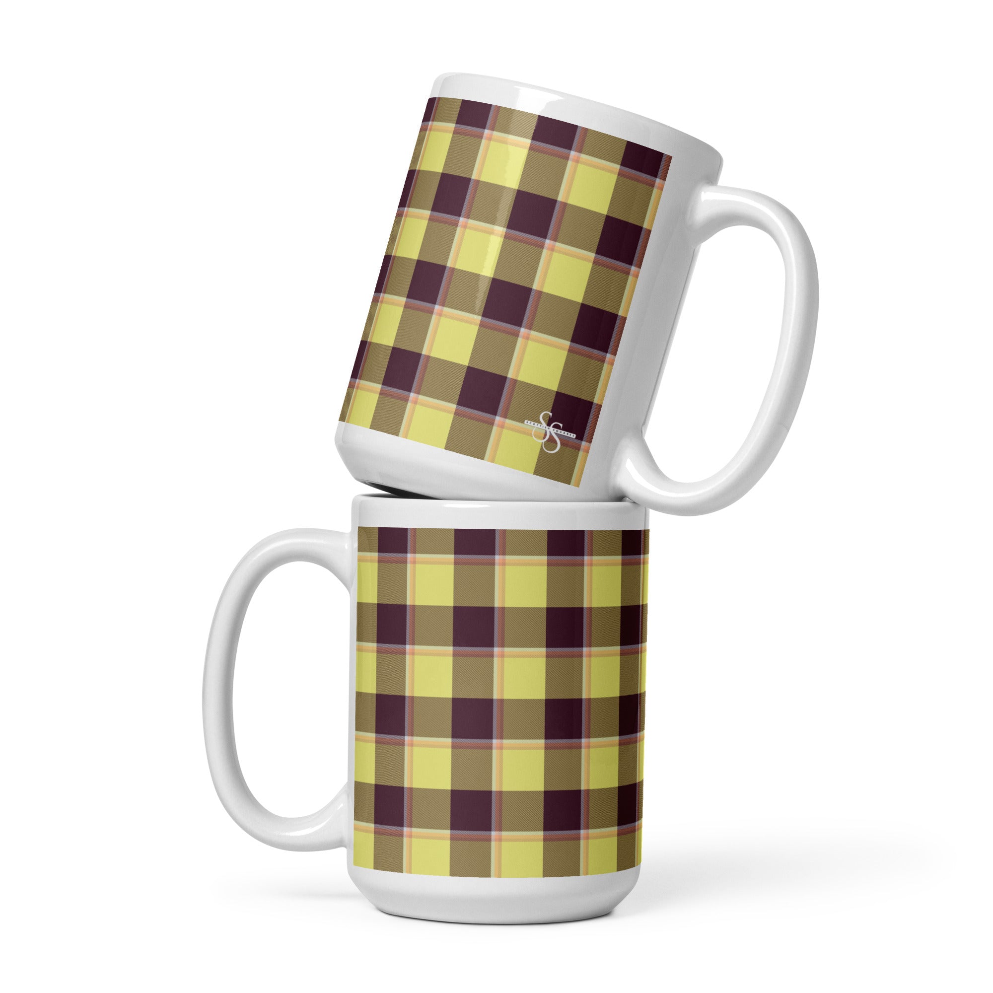 Flax and Livid Brown Plaid Ceramic Mug - Scottish Squares