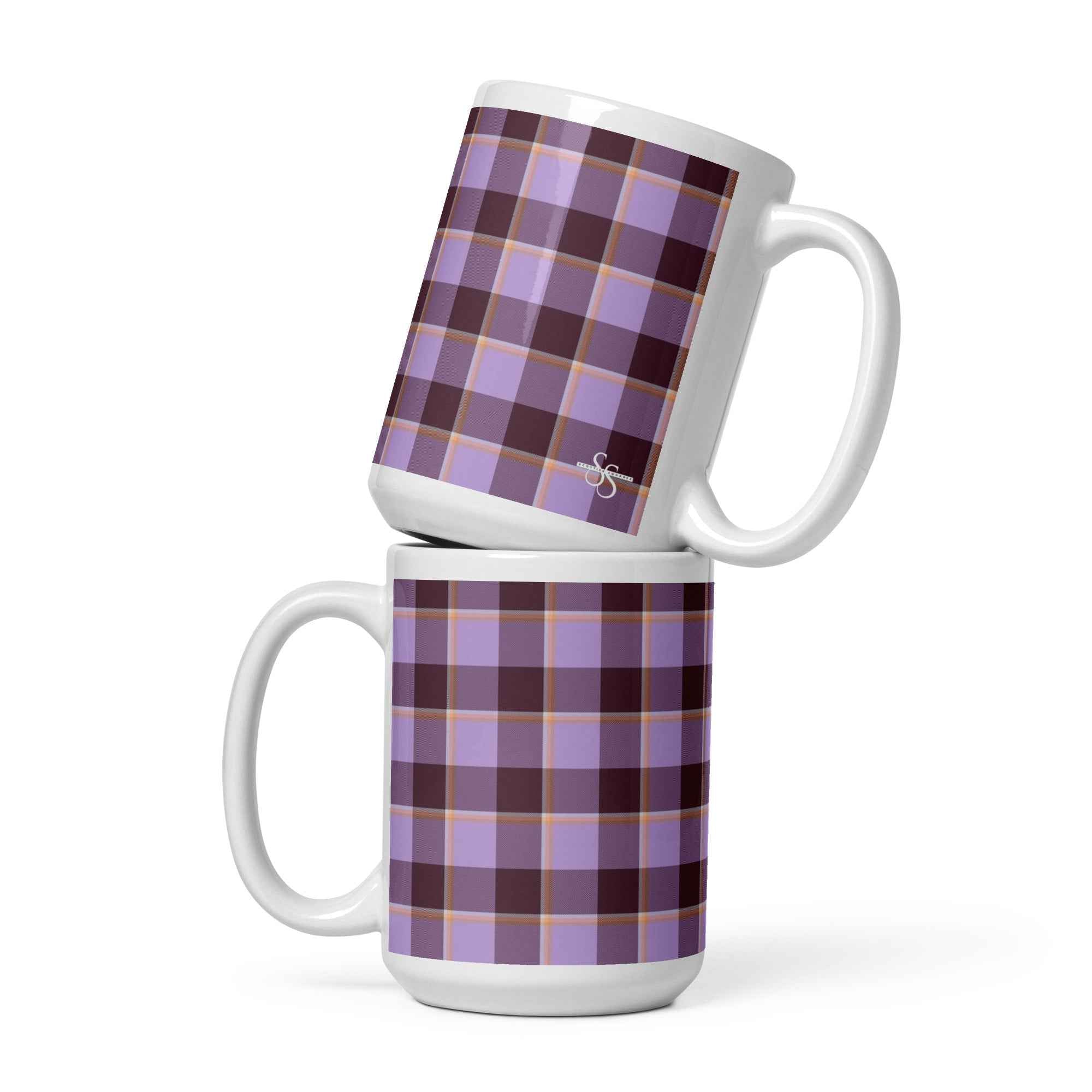 Light Wisteria and Livid Brown Plaid Ceramic Mug - Scottish Squares
