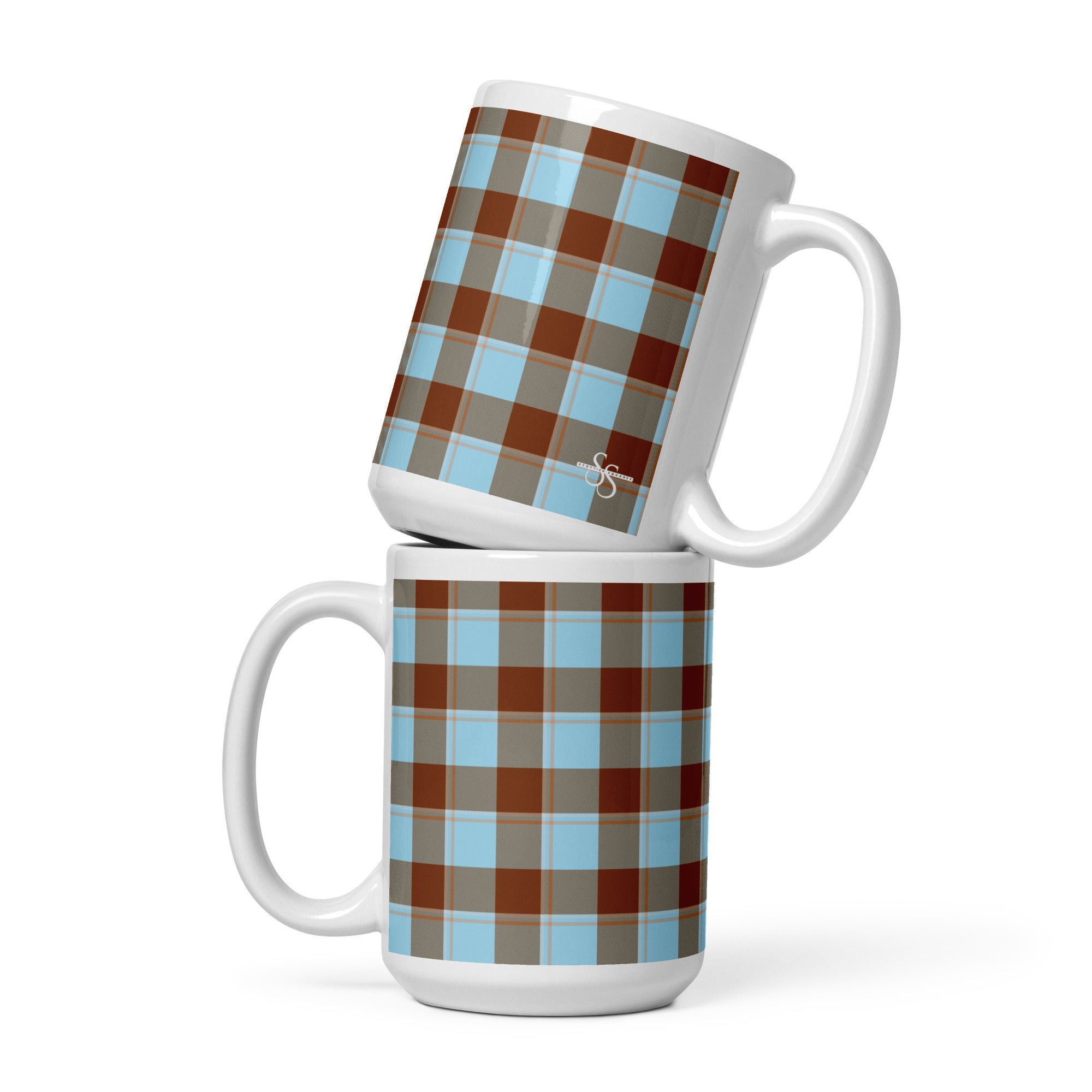 Blizzard Blue and Livid Brown Plaid Ceramic Mug - Scottish Squares