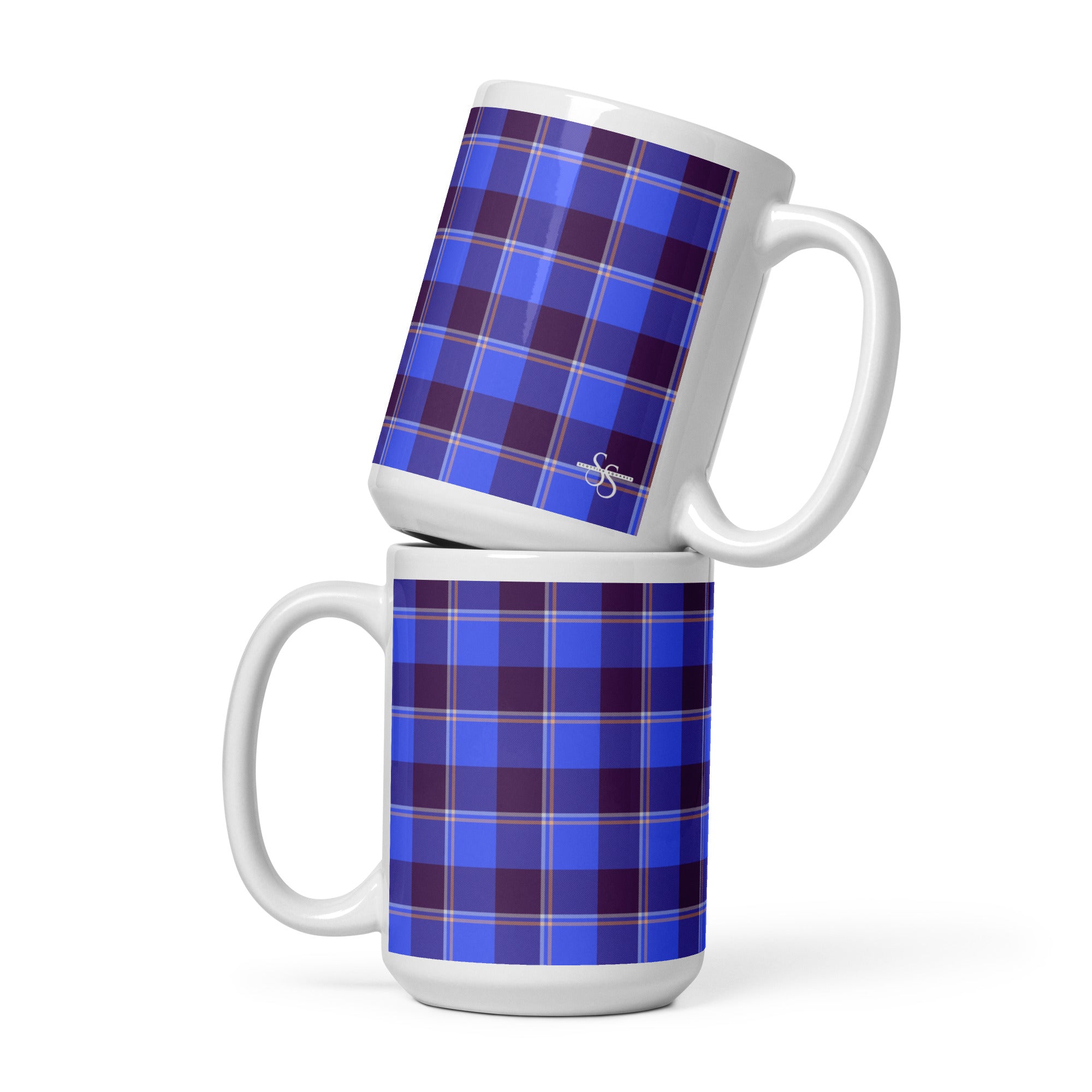 Cornflower Blue and Livid Brown Plaid Ceramic Mug - Scottish Squares
