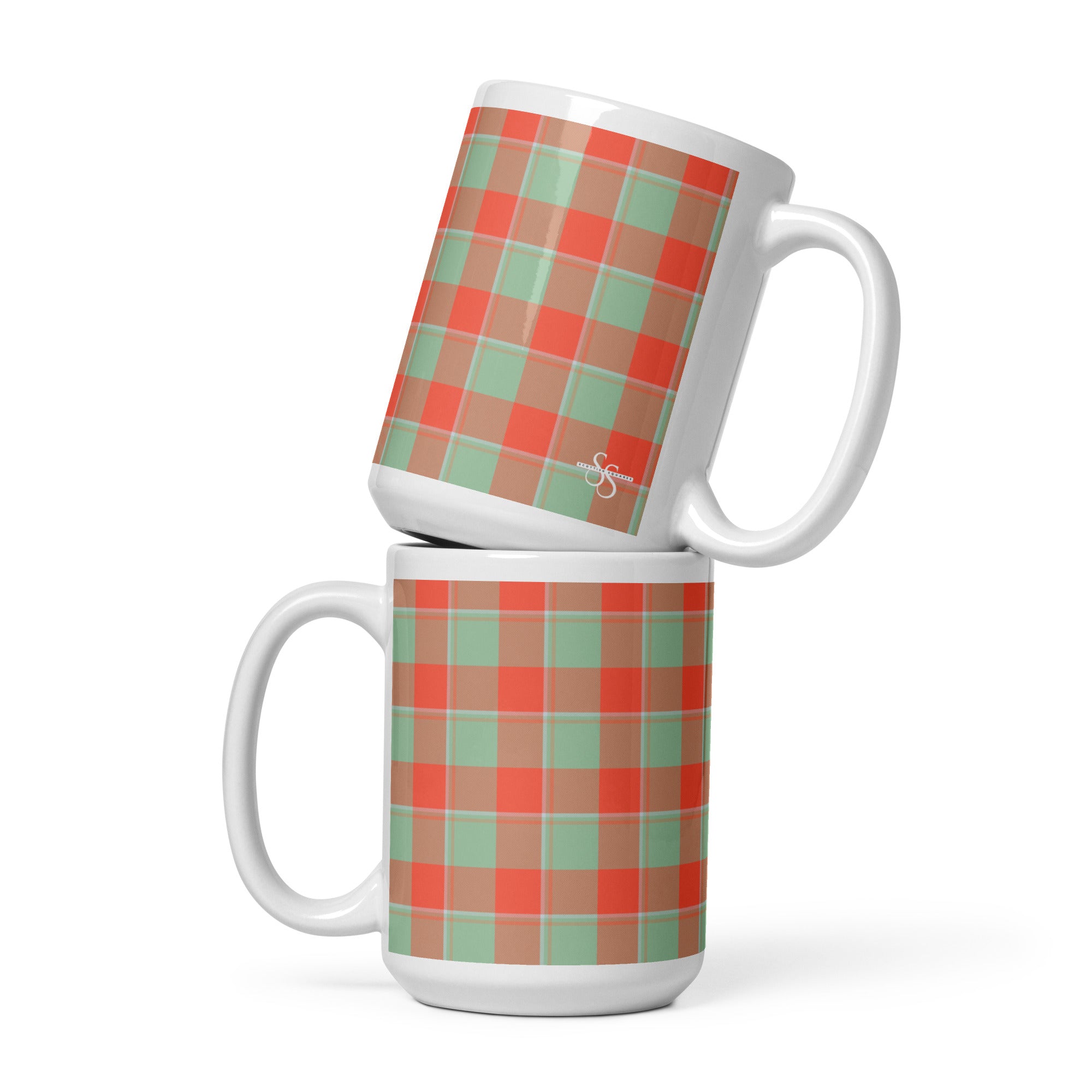 Spring Rain and Persimmon Plaid Ceramic Mug - Scottish Squares
