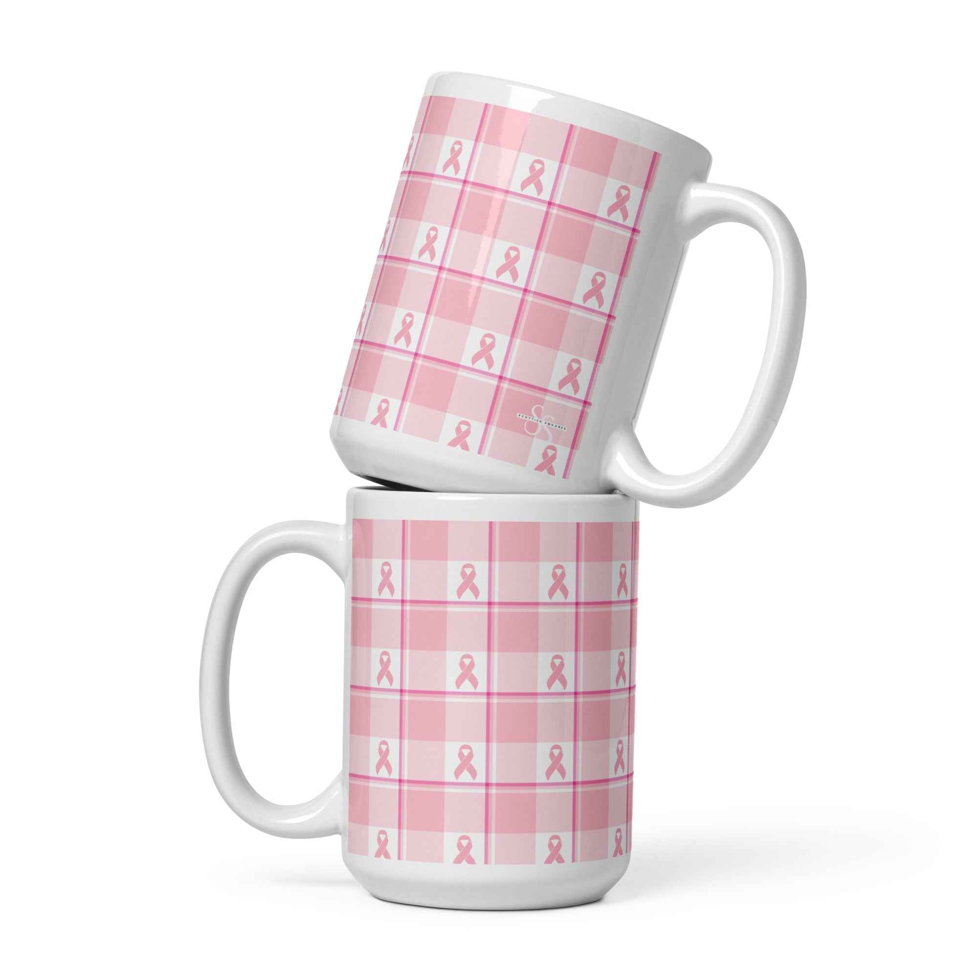 Ceramic Mug Breast Cancer Awareness Plaid 15 oz - Scottish Squares
